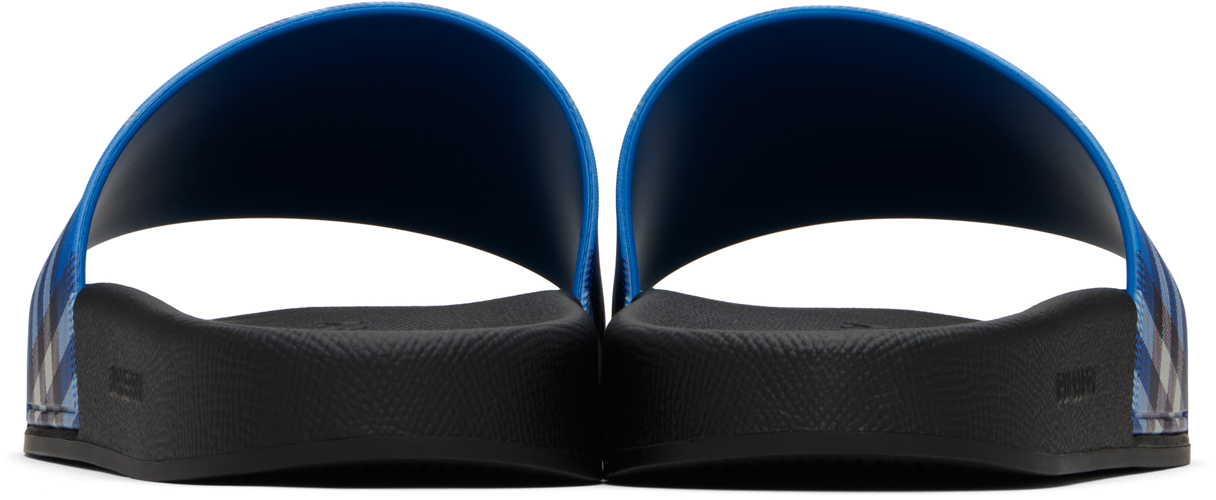 Burberry Blue & Black Check Pool Slides In Blue