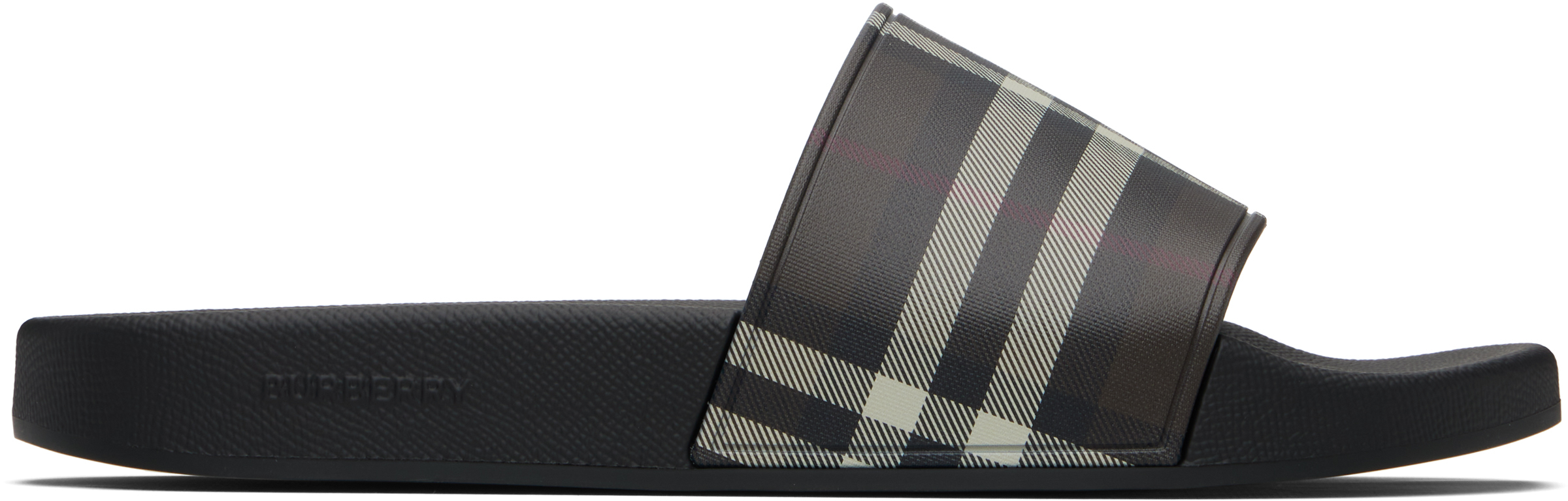 Burberry Brown & Black Check Pool Slides In Black