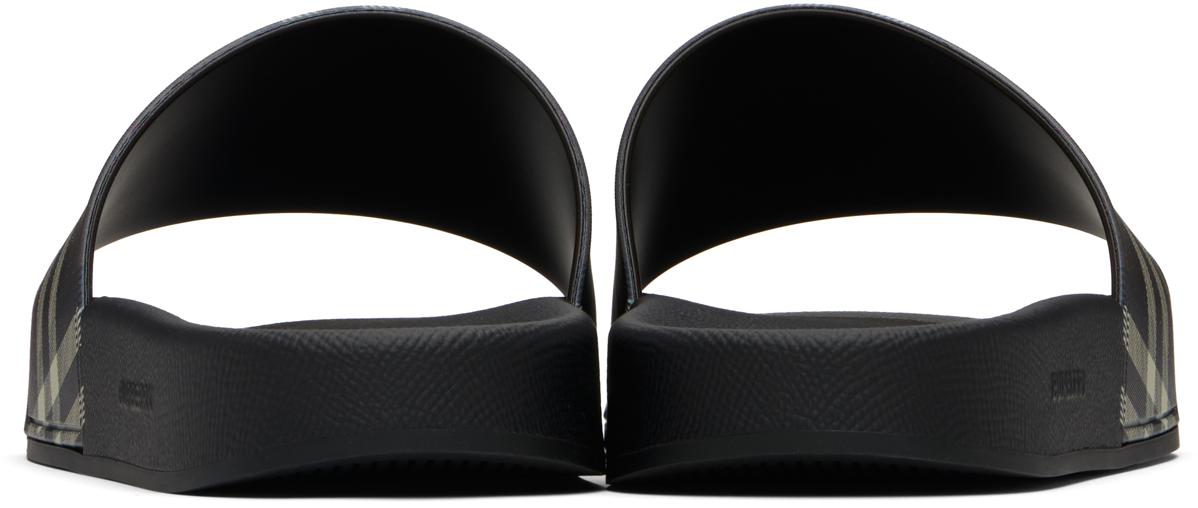 Burberry Brown & Black Check Pool Slides In Black