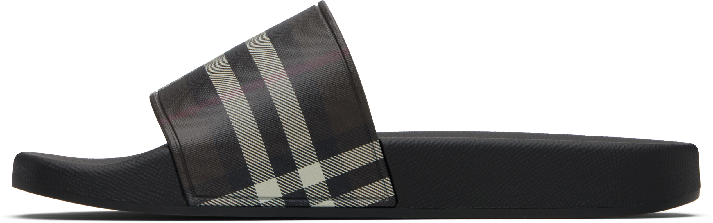 Burberry Brown & Black Check Pool Slides In Black