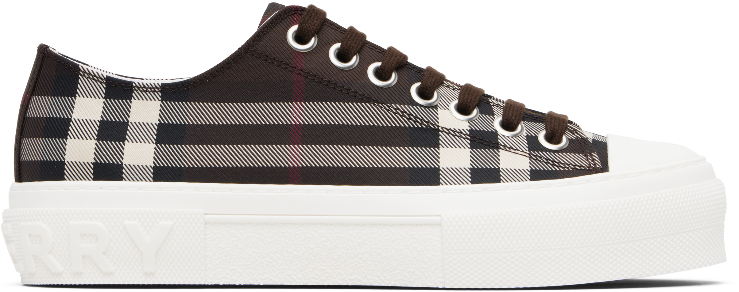 Burberry Check-pattern Lace-up Sneakers In Brown