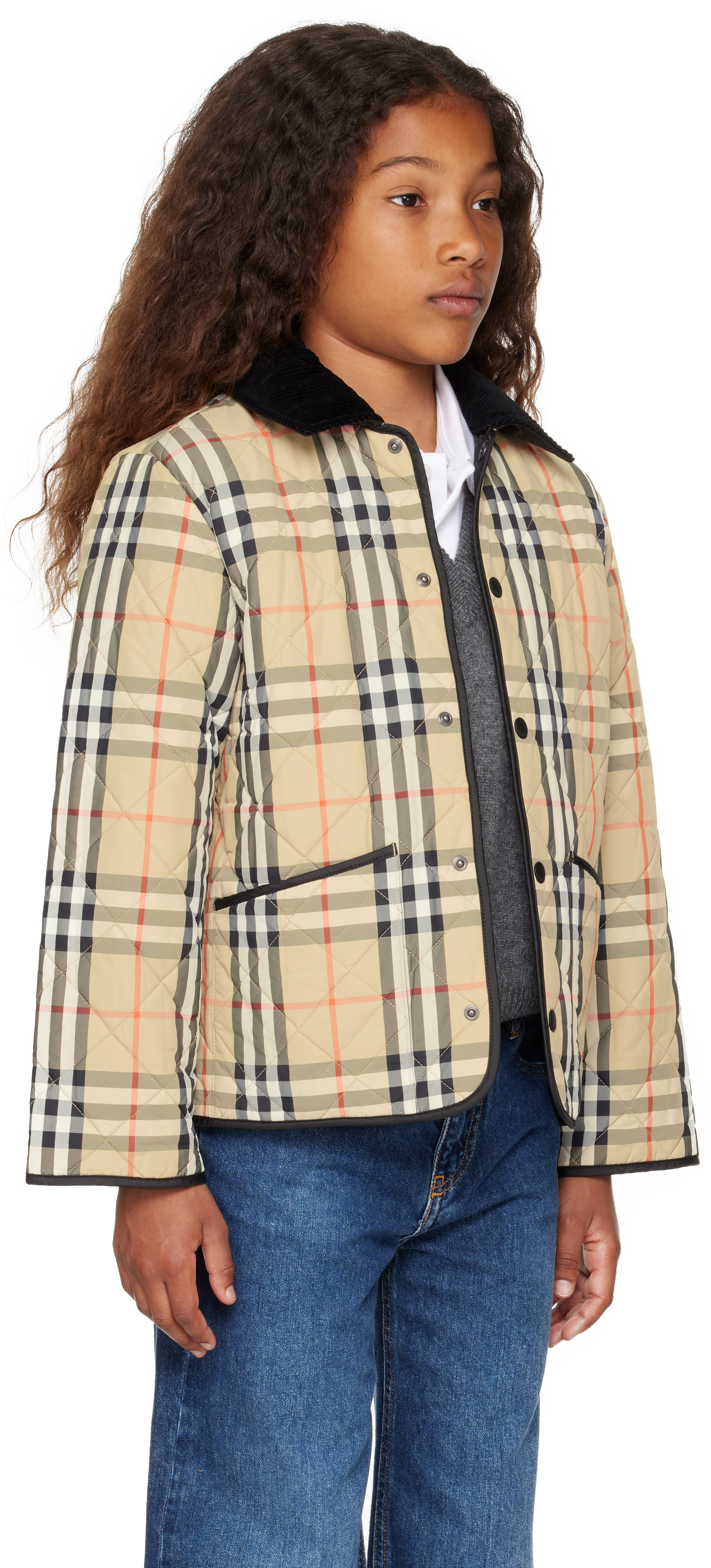 Burberry Kids Beige Quilted Check Jacket