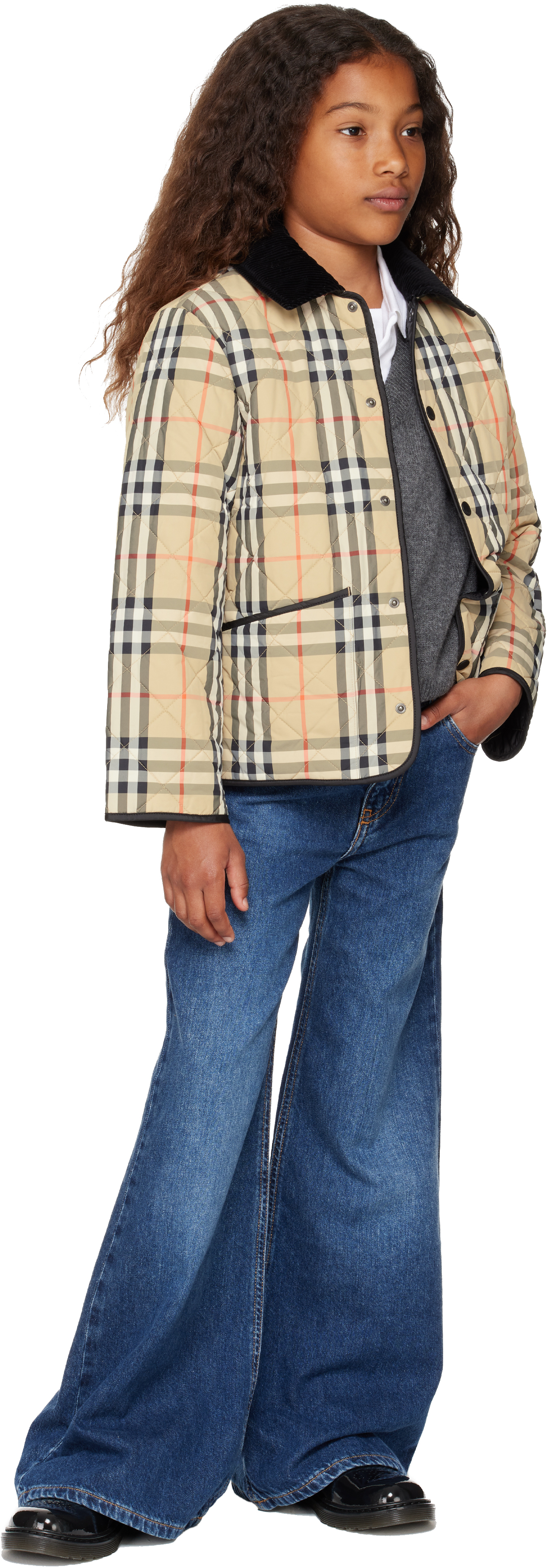 Burberry Kids Beige Quilted Check Jacket