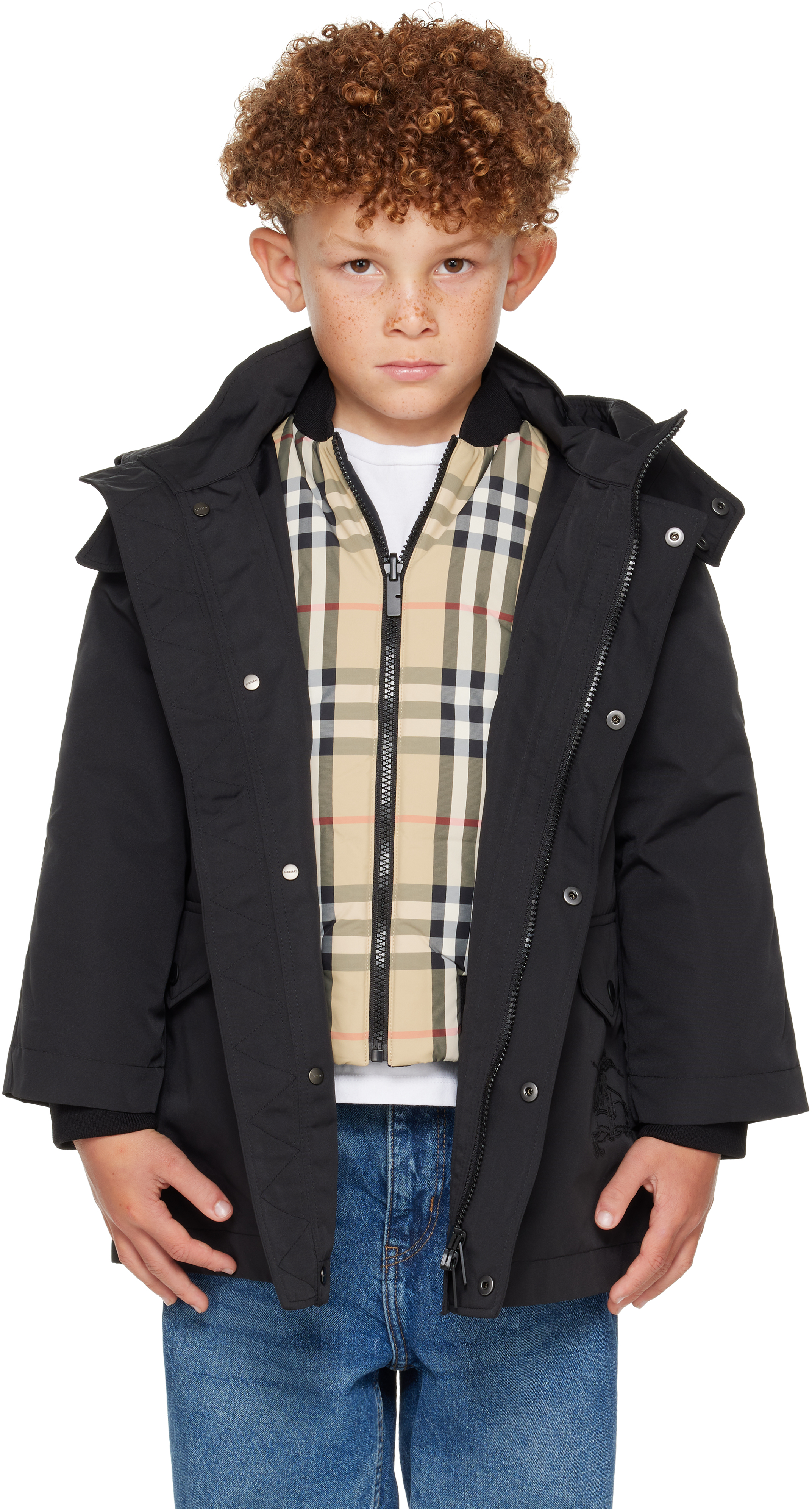 Kids Black & Beige Jacket & Down Jacket Set by Burberry on Sale