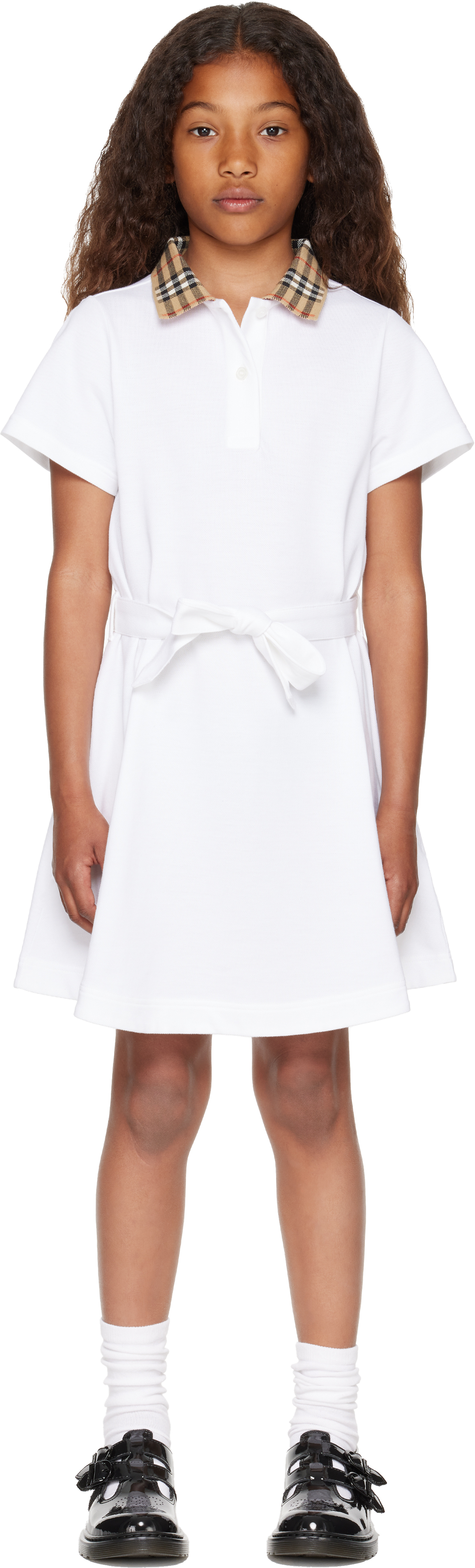 Burberryのキッズ｜ホワイト チェックカラー コットン ポロシャツ