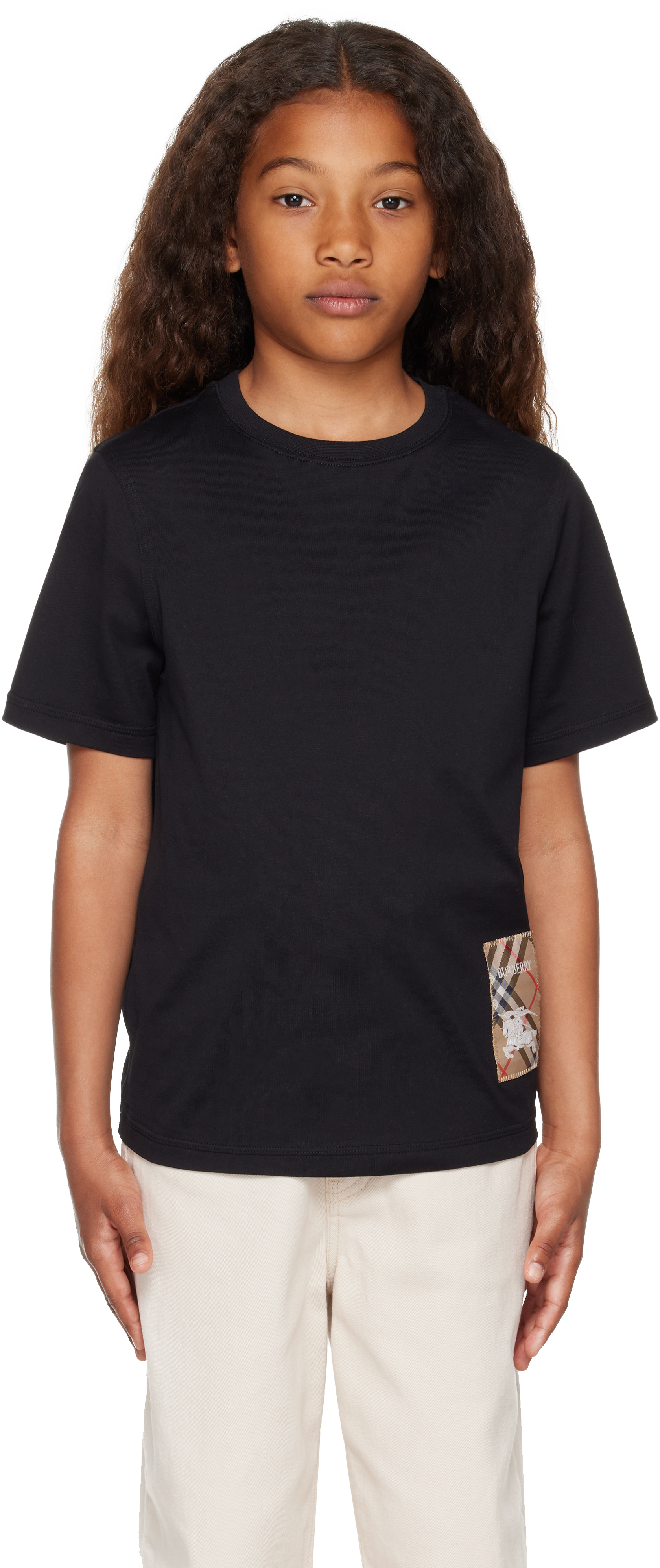 BURBERRY ブラック Tシャツ 10Y 140 ロゴ　チェック　半袖 Burberry キッズ｜ブラック チェックラベル コットン Tシャツ