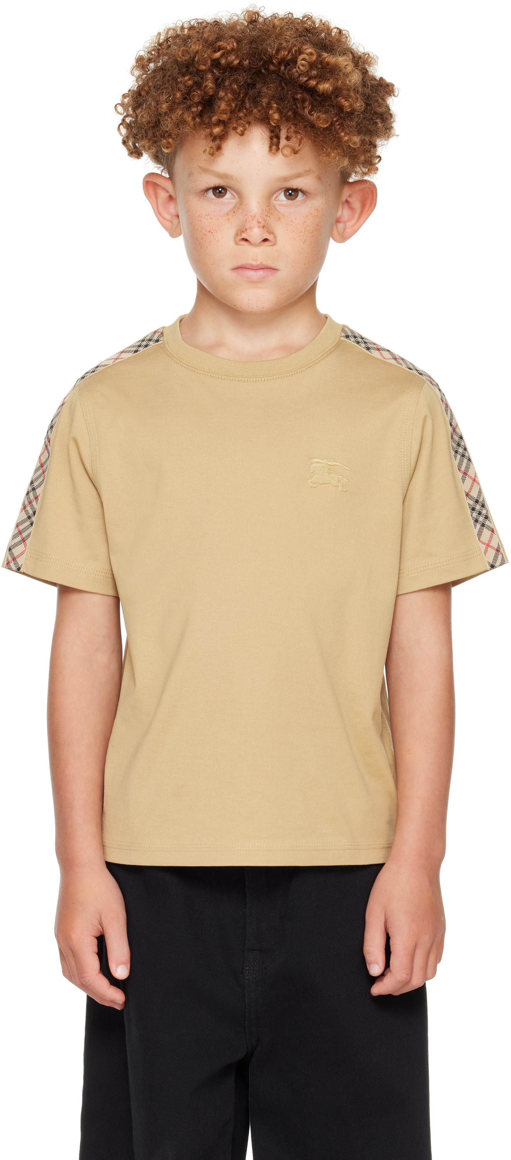 Burberry Kids Beige Check Trim Cotton T-shirt In Neutral