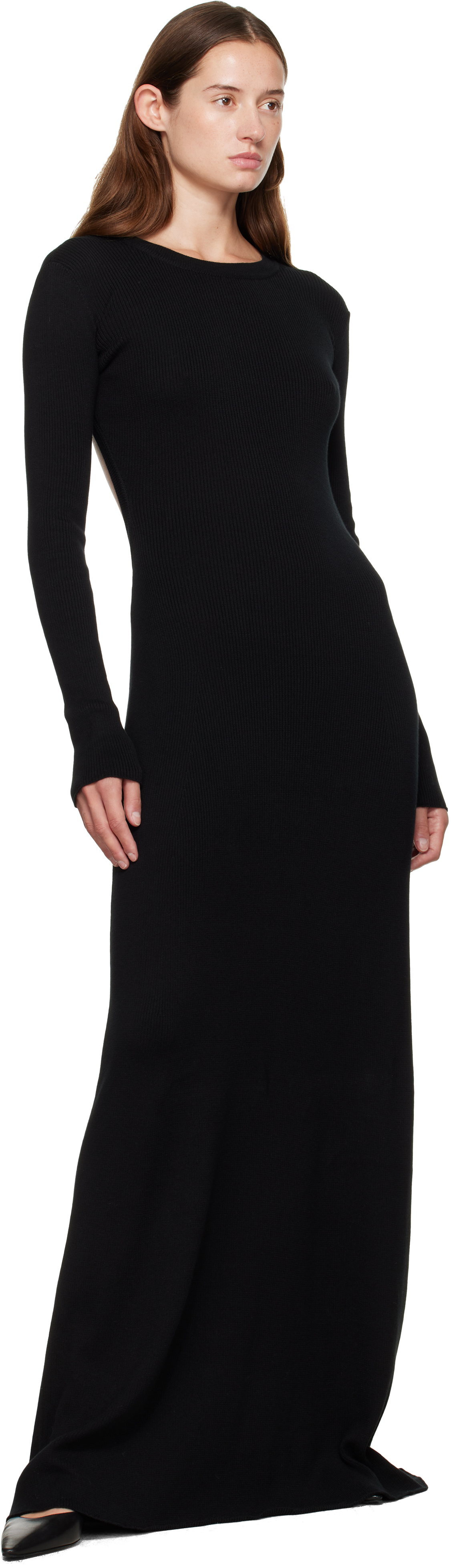 Ann Demeulemeester Black Eva Long Open Back Knitted Maxi Dress In Black