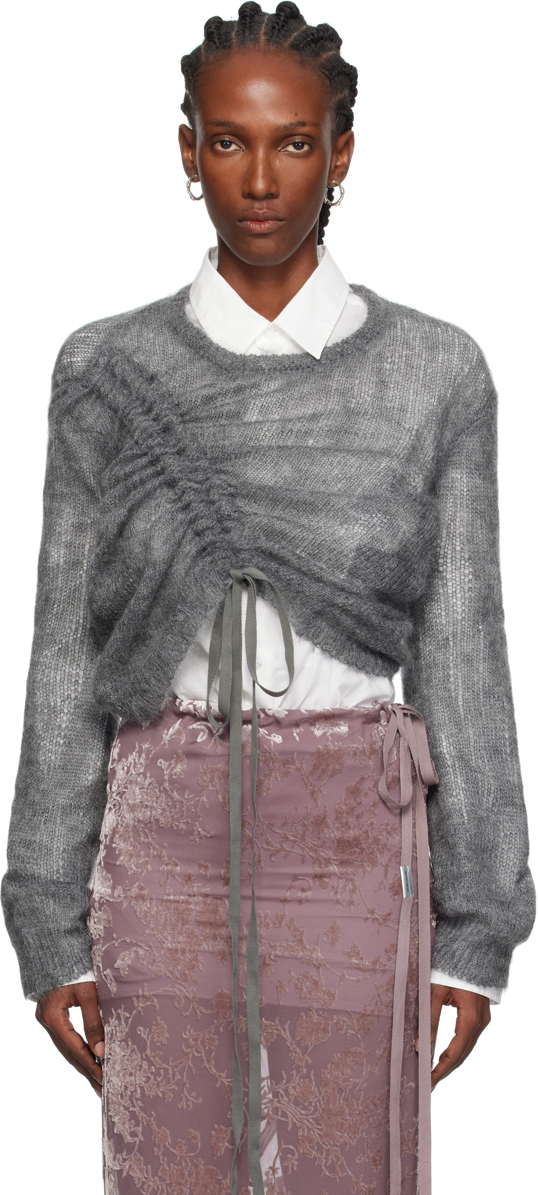 Ann Demeulemeester: Gray Zinaida Drawstring Sweater | SSENSE
