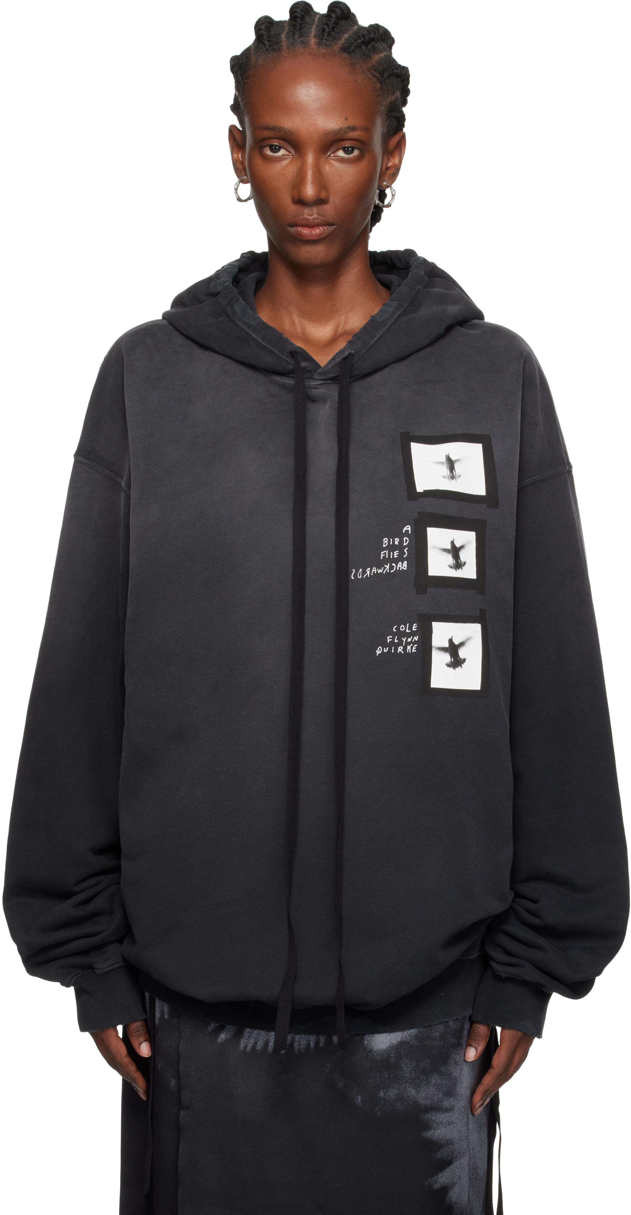 Ann Demeulemeester Black Anne Marie 'doves' High Comfort Hoodie