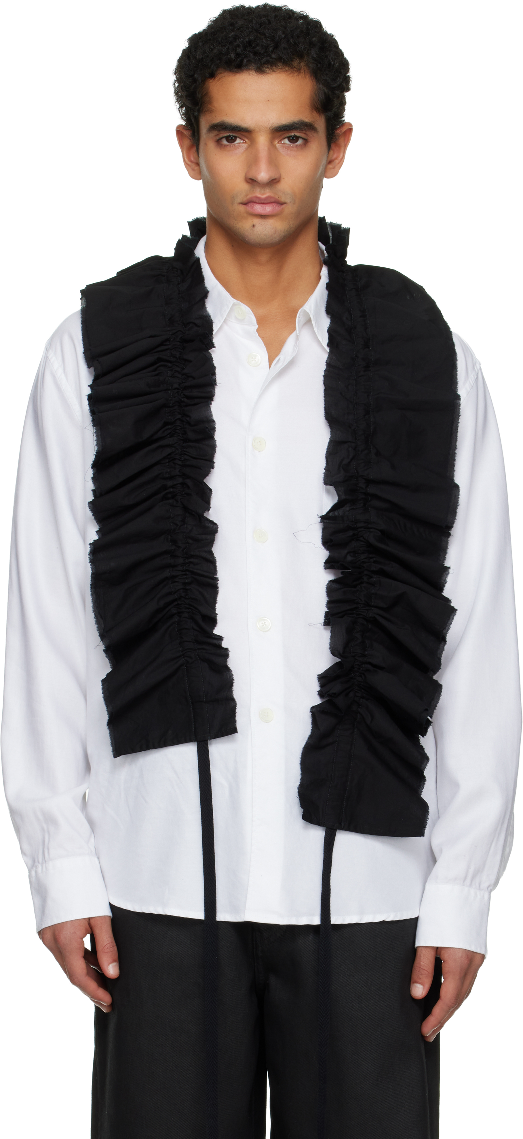 Ann Demeulemeester Black Cotton Olof Ruffled Collar In Blue