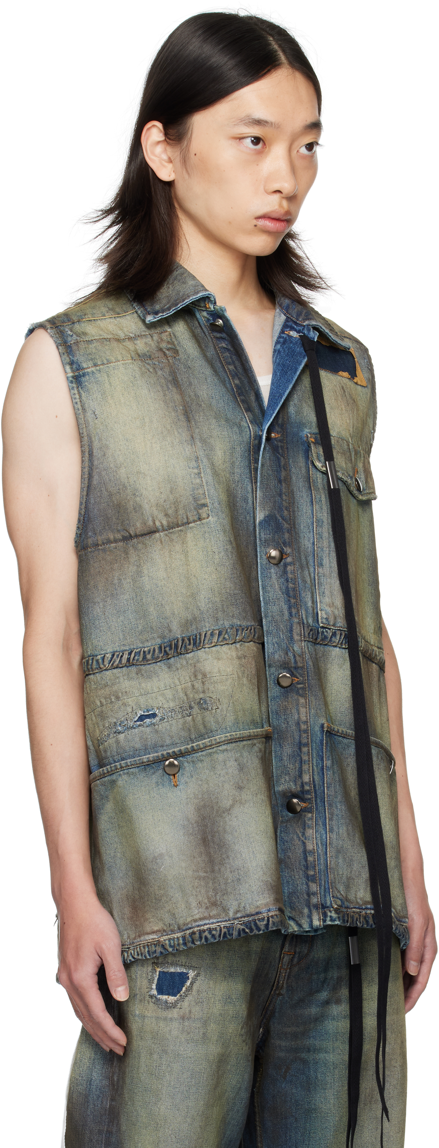 Ann Demeulemeester Blue Maks Sleeveless Denim Field Jacket In Blue