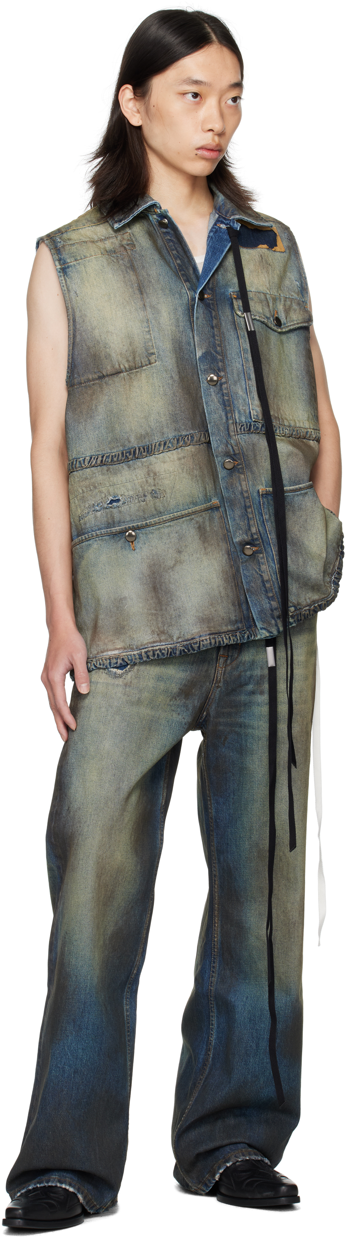 Ann Demeulemeester Blue Maks Sleeveless Denim Field Jacket In Blue