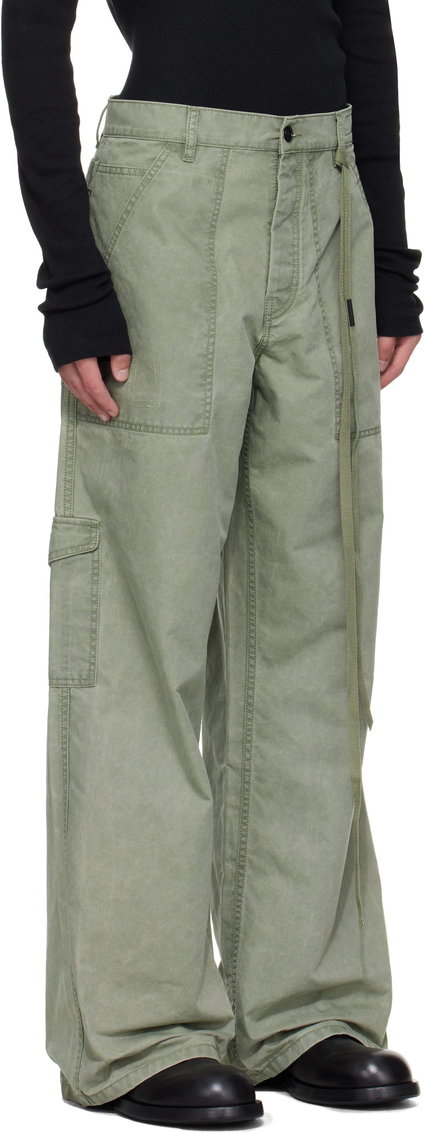 Ann Demeulemeester Green Monder Workwear Comfort Cargo Pants In Green