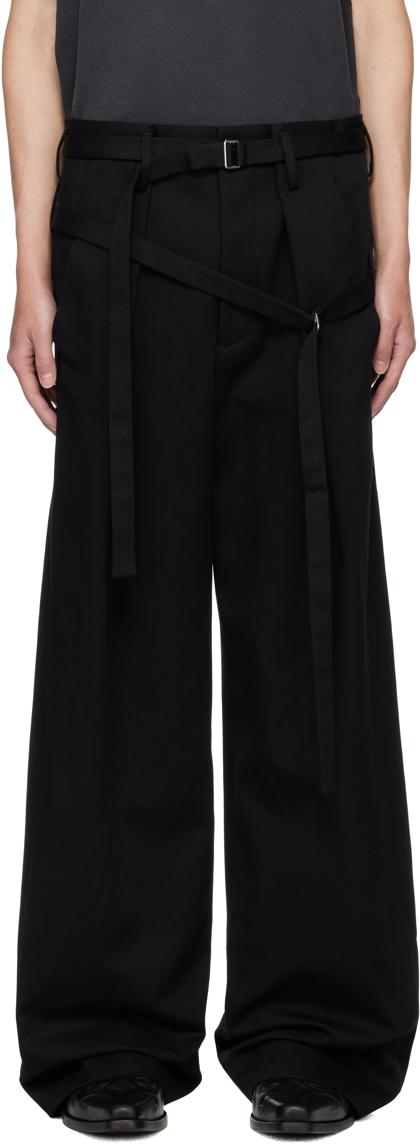 ANN DEMEULEMEESTER シルク変形パンツ　サスペンダー　黒　34 ANN DEMEULEMEESTER シルク変形パンツ サスペンダー 黒 34 ANN