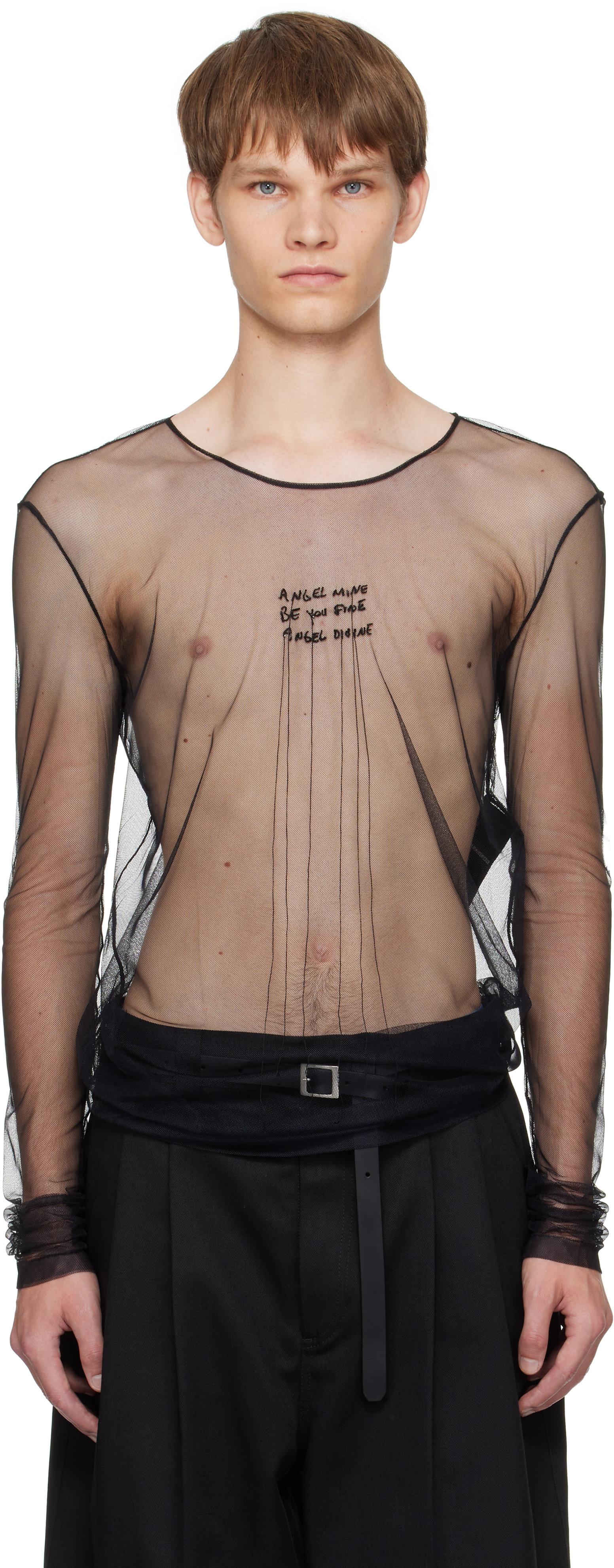 Ann Demeulemeester ''angel Divine'' Long Sleeve T-shirt In Tulle In Black