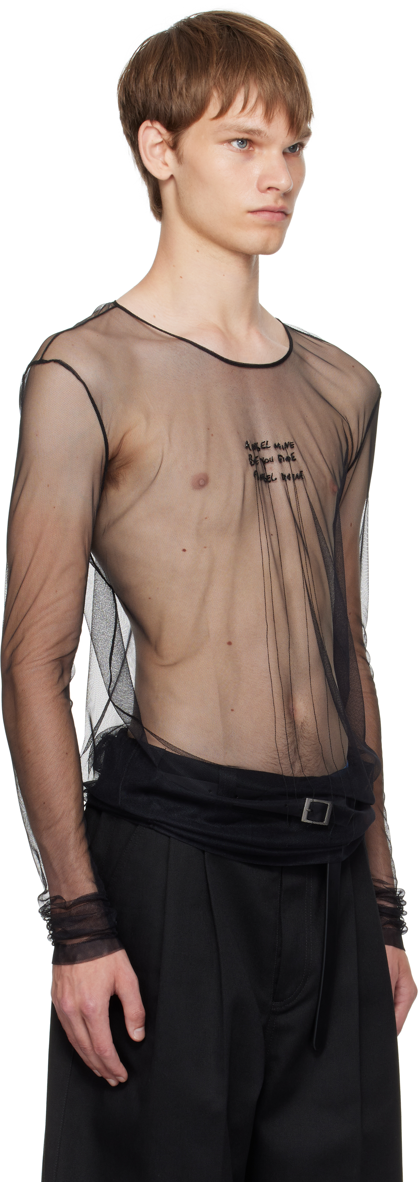 Ann Demeulemeester ''angel Divine'' Long Sleeve T-shirt In Tulle In Black