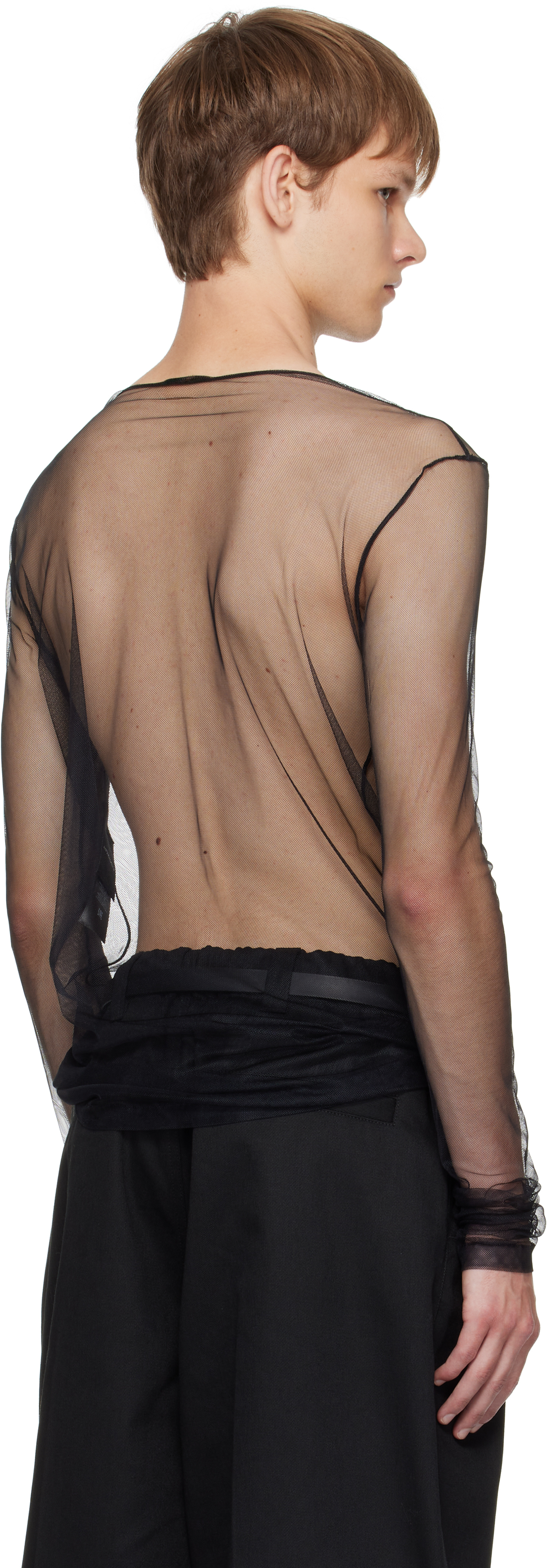 Ann Demeulemeester ''angel Divine'' Long Sleeve T-shirt In Tulle In Black