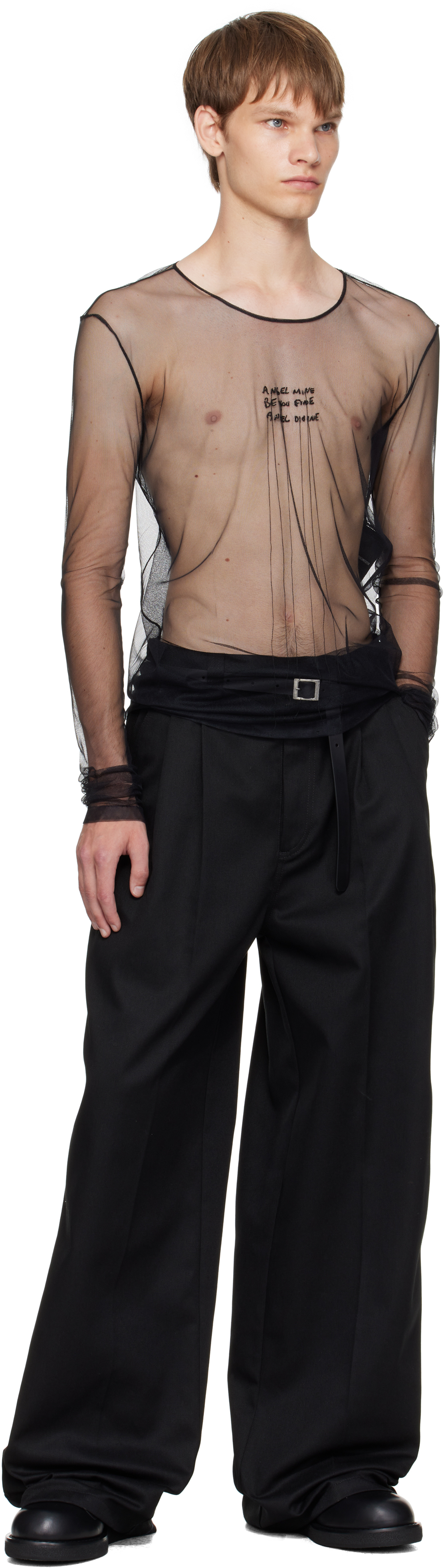 Ann Demeulemeester ''angel Divine'' Long Sleeve T-shirt In Tulle In Black