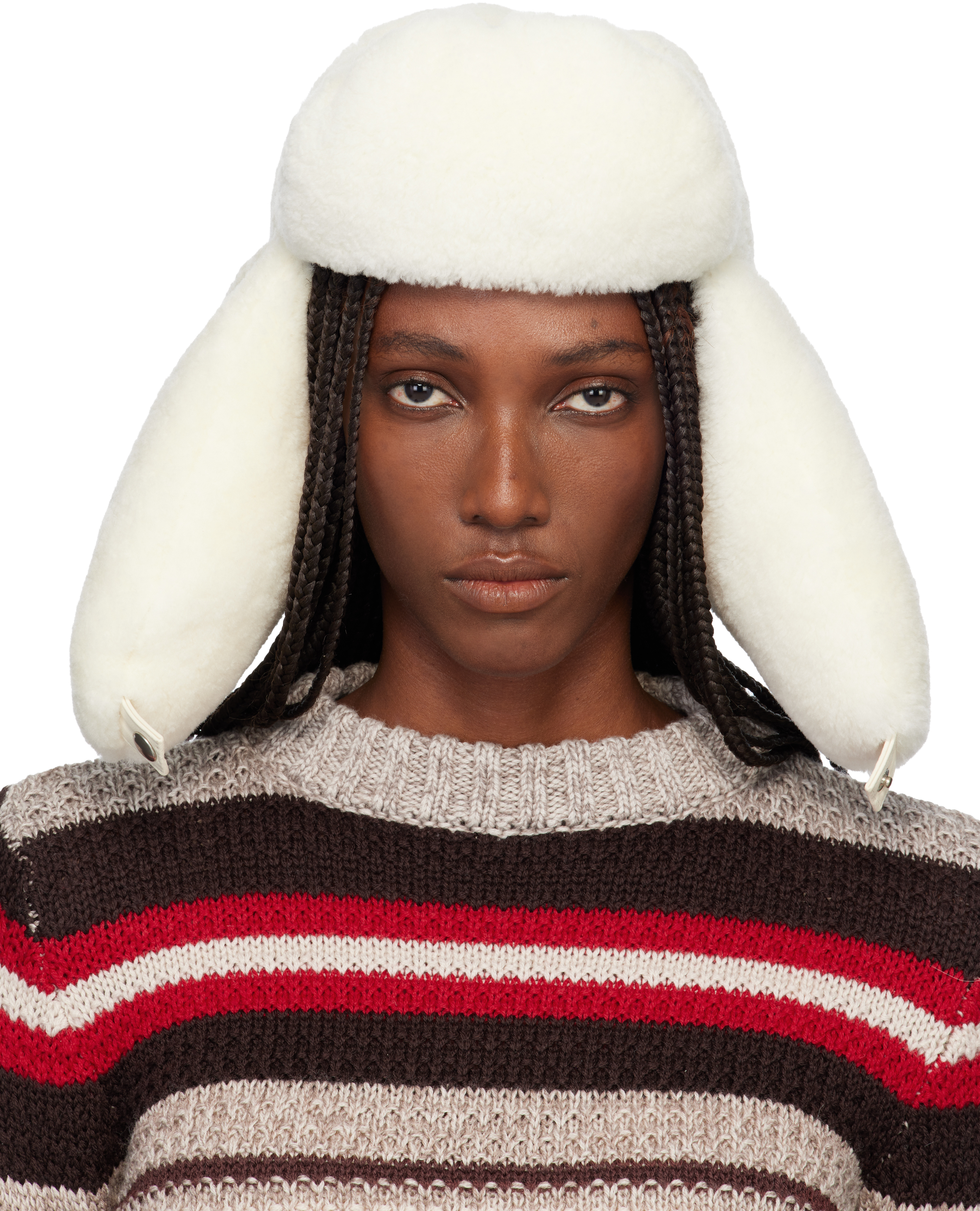 MARNI カチューシャ Off-White Shearling Aviator Hat by Marni on Sale