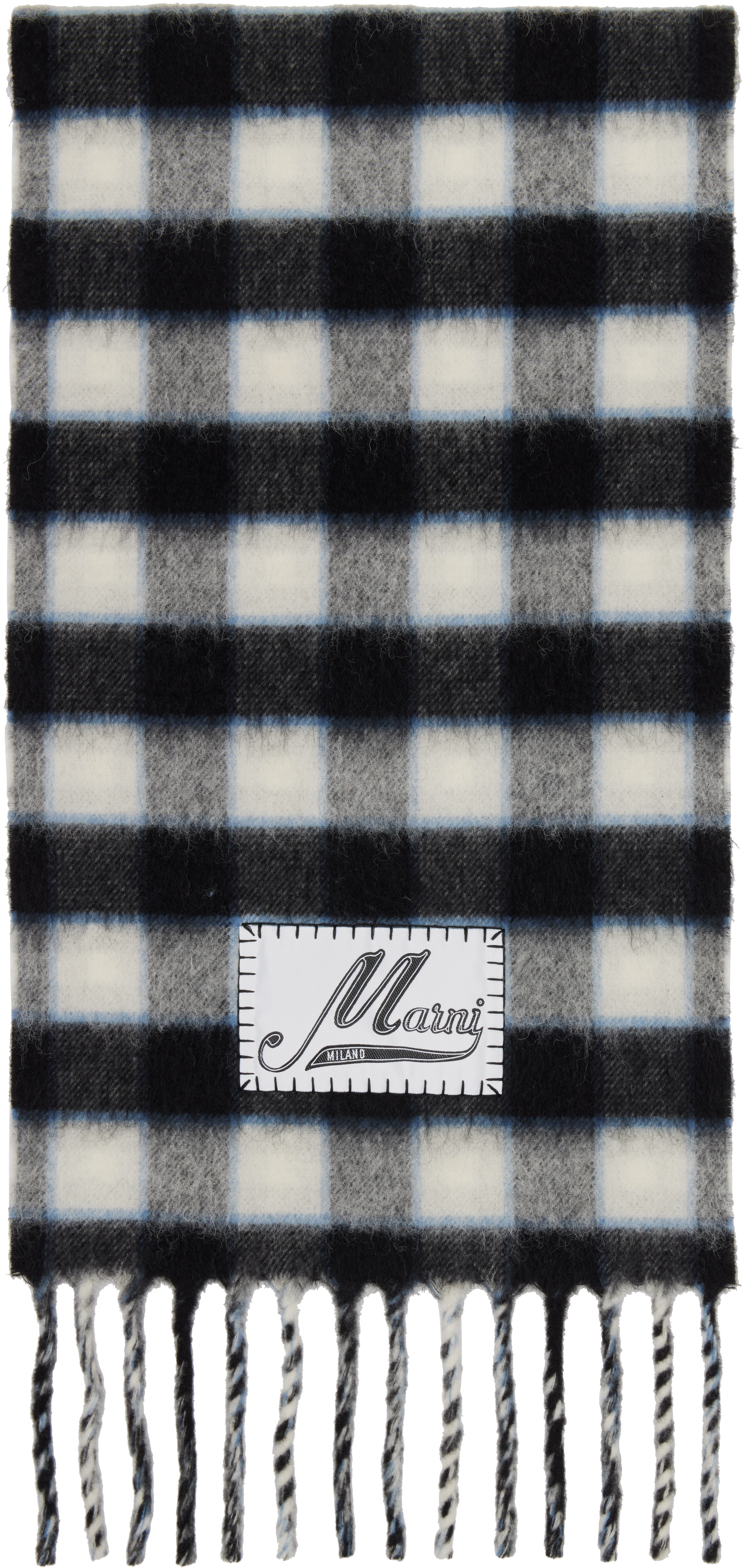Marni Black & White Double Check Logo Wool Mohair Scarf