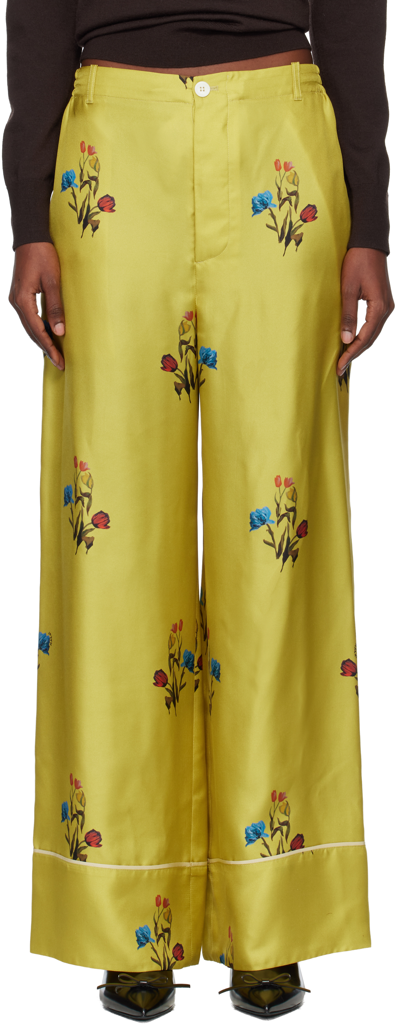 Marni Yellow Silk Twill Trousers