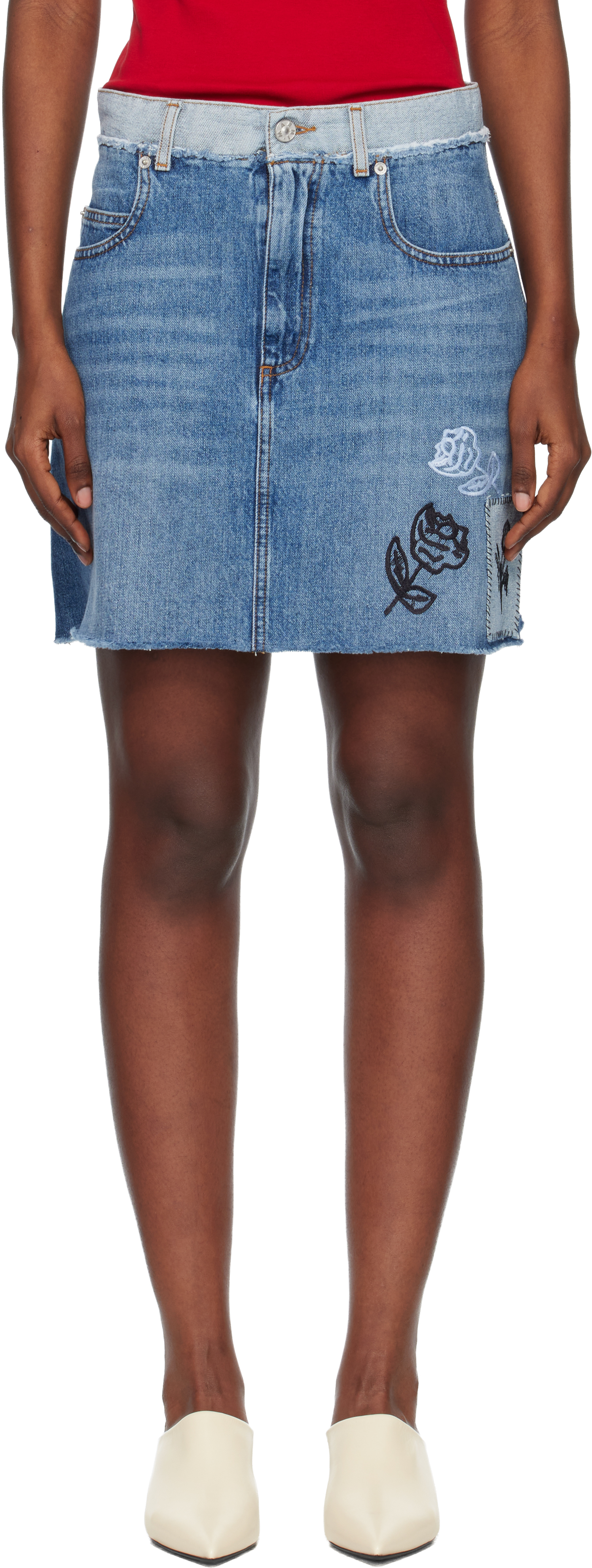 Marni Blue Stone Washed Patches Denim Miniskirt