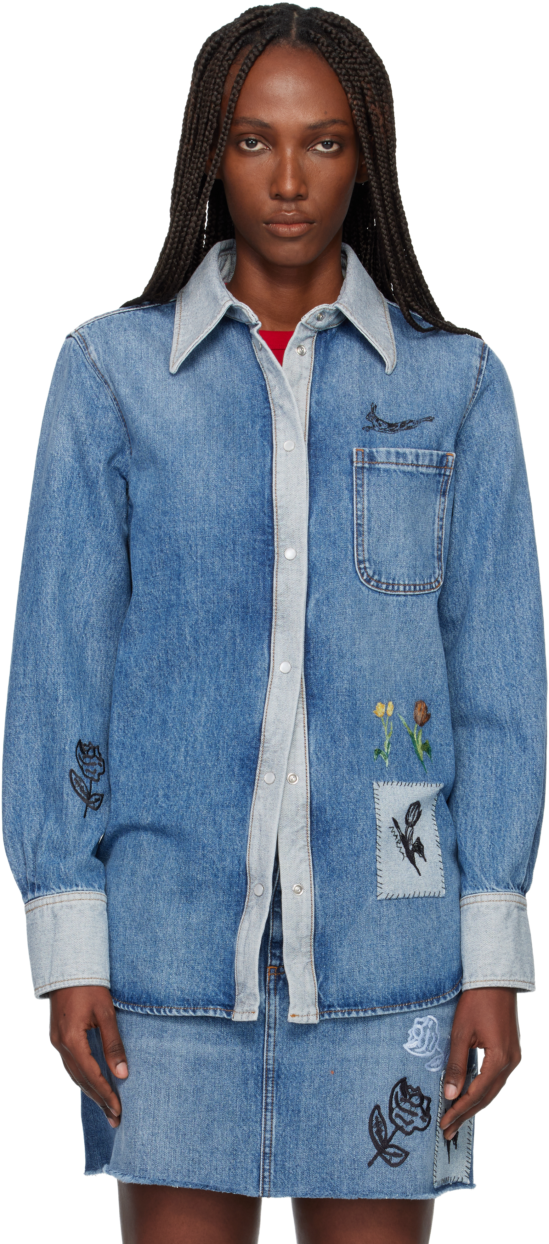 Marni Blue Embroidered Denim Shirt