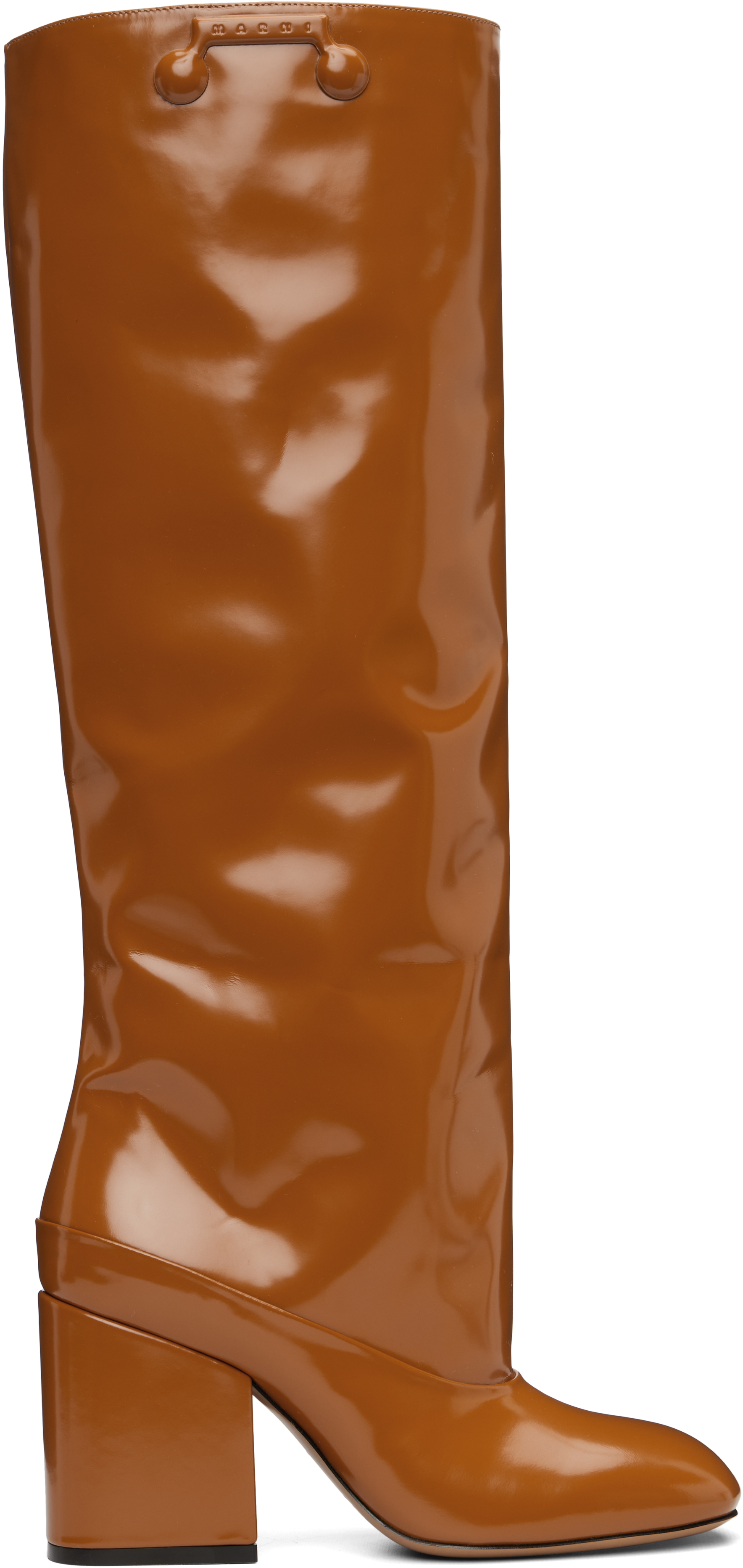 Brown Leather Trunkaroo Knee-High Tall Boots by Marni on Sale