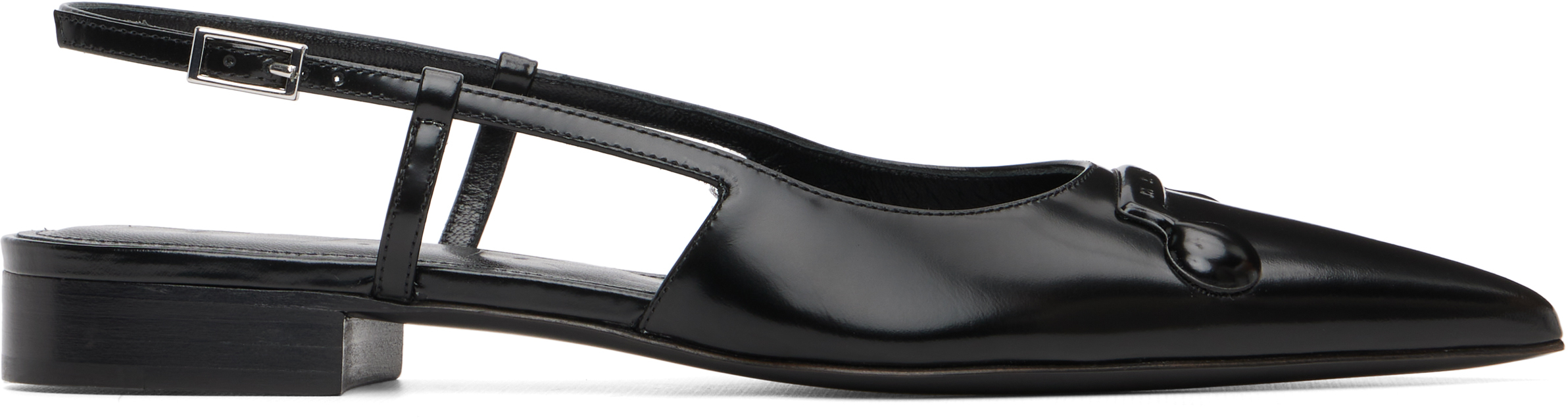 Marni Black Leather Trunkaroo Pointed Toe Slingback Ballerina Flats In Black