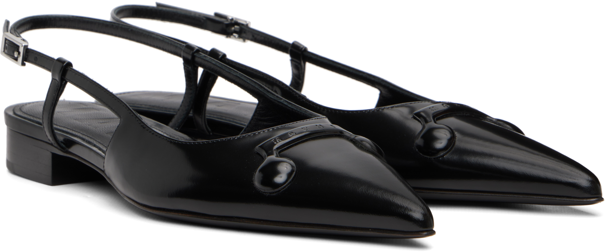 Marni Black Leather Trunkaroo Pointed Toe Slingback Ballerina Flats In Black