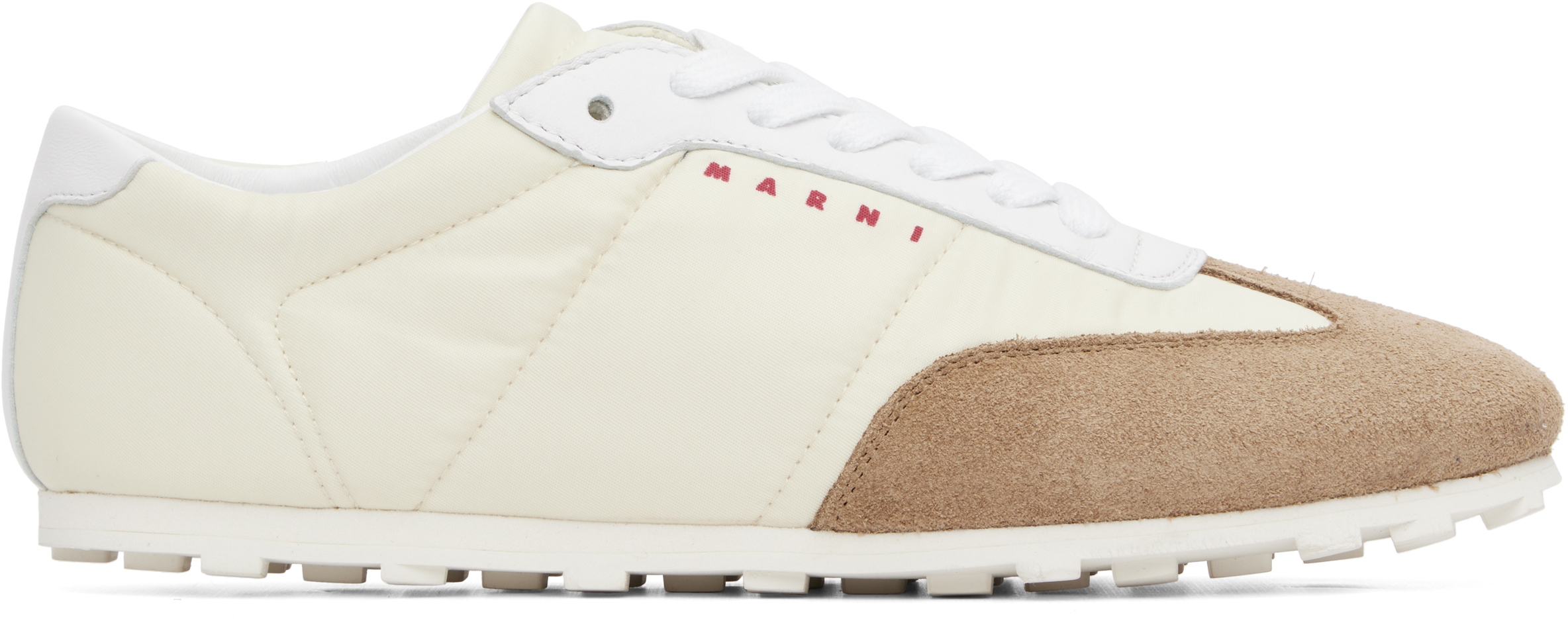 Off-White &amp; Brown Nylon Softy Sneakers