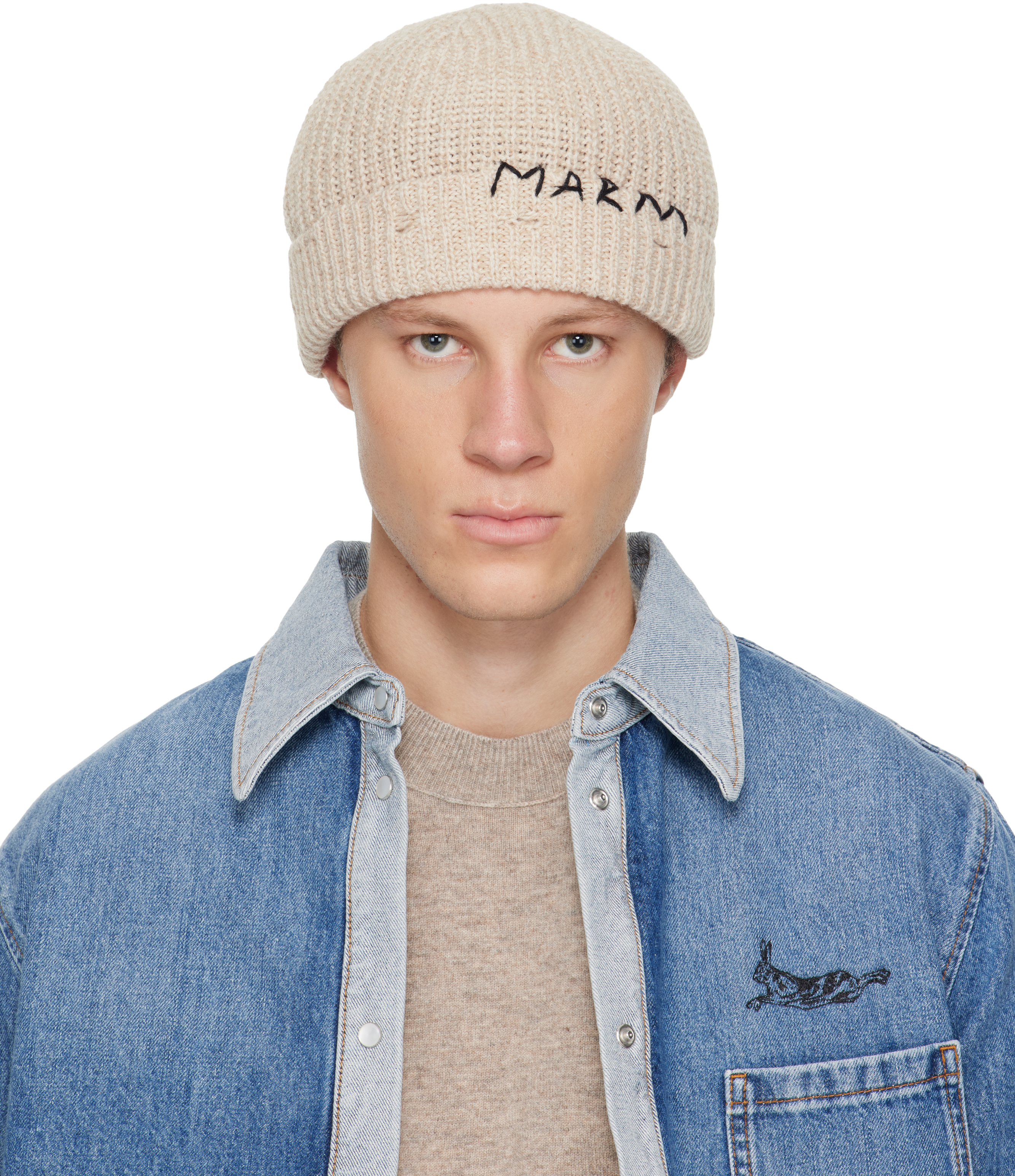 Marni Beige Wool Beanie In White