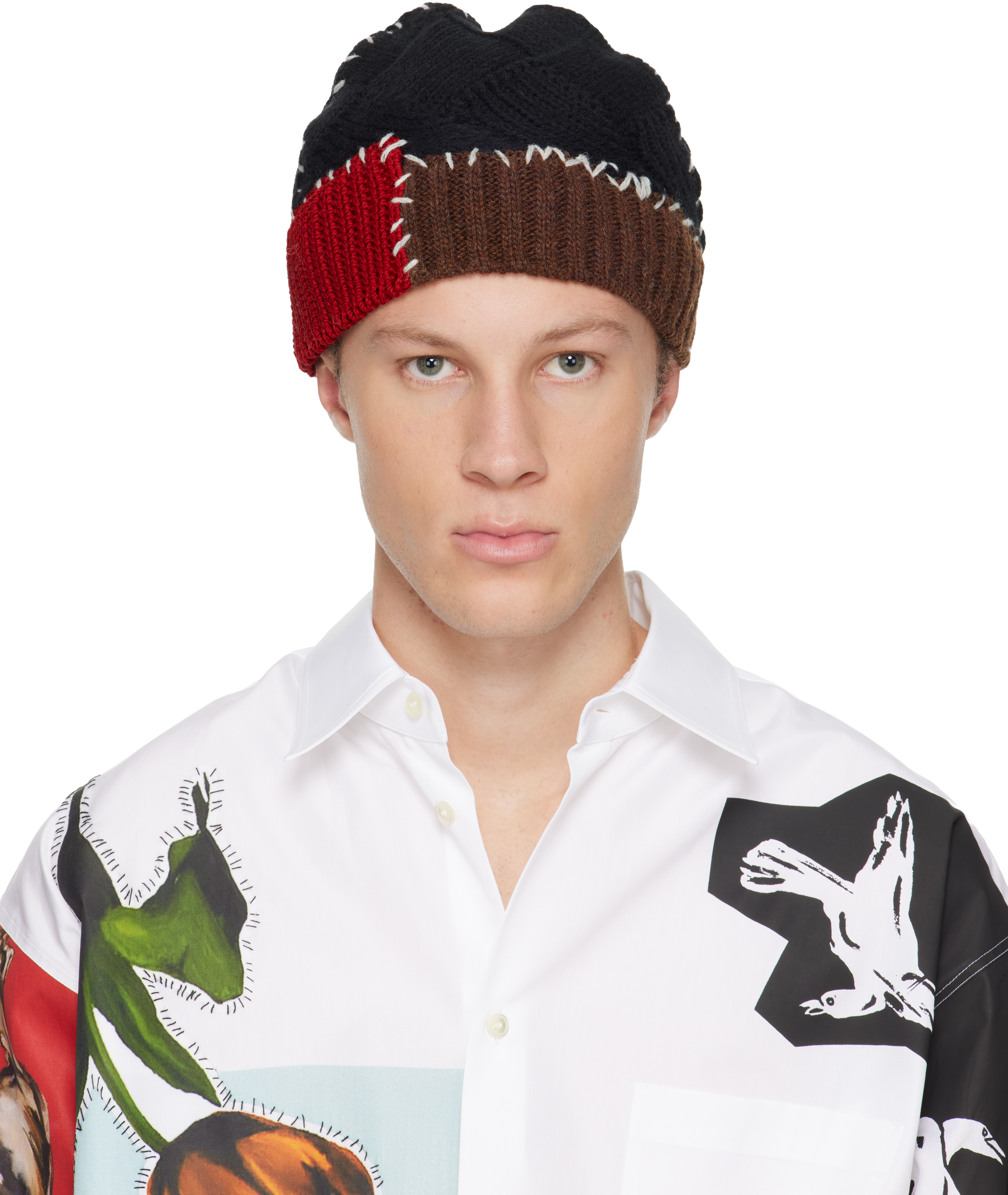 Marni Wool/Cashmere Wide Stripe Beanie Marni Brown Mending Logo Beanie Marni main image 4