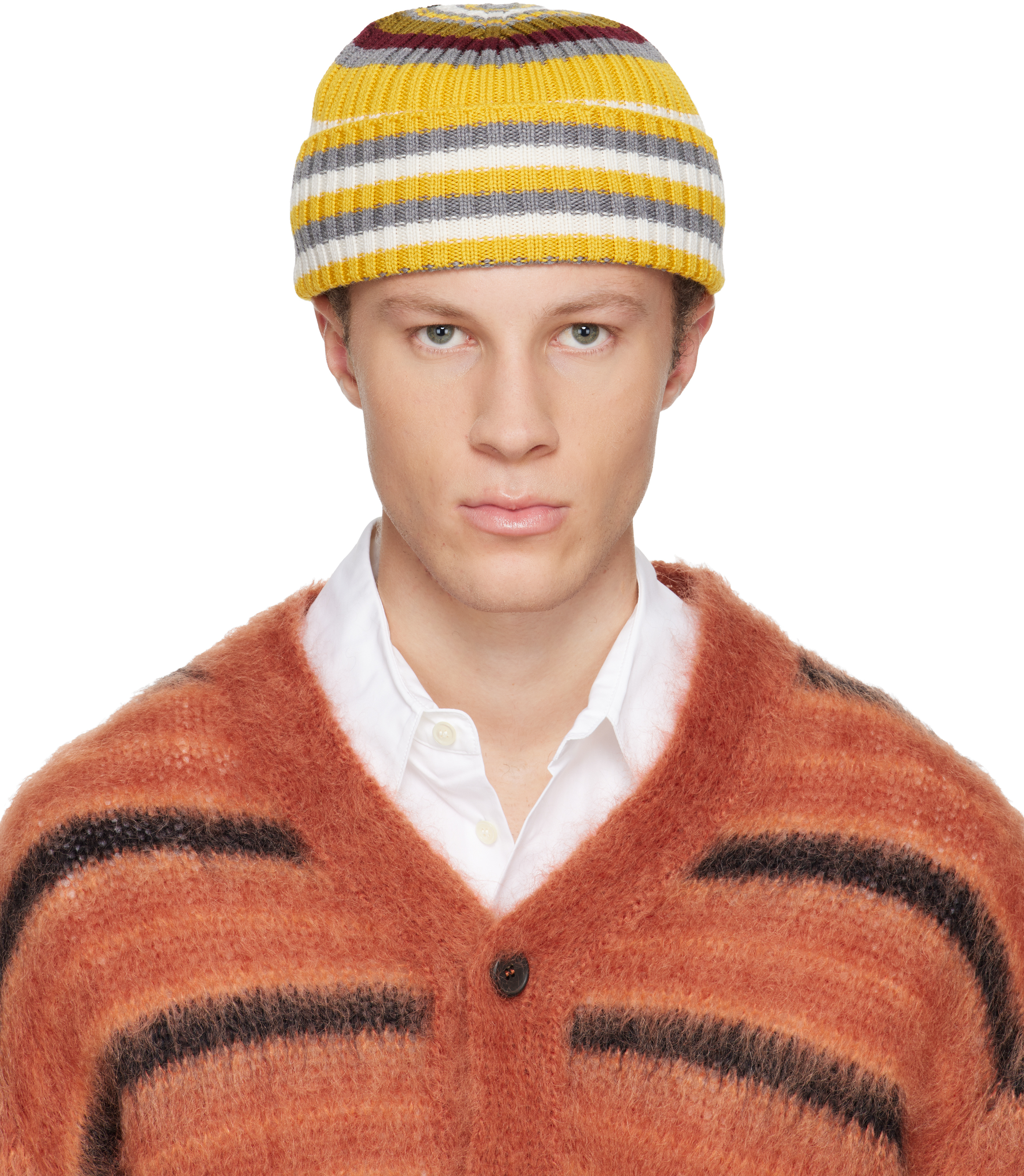 Marni Striped Ribbed Knit Hat In Multi