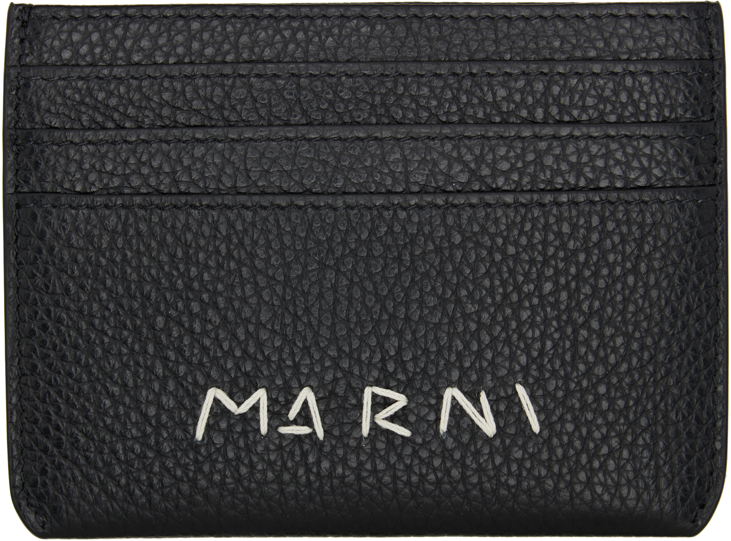 Marni Logo-embroidered Leather Card Holder In Black