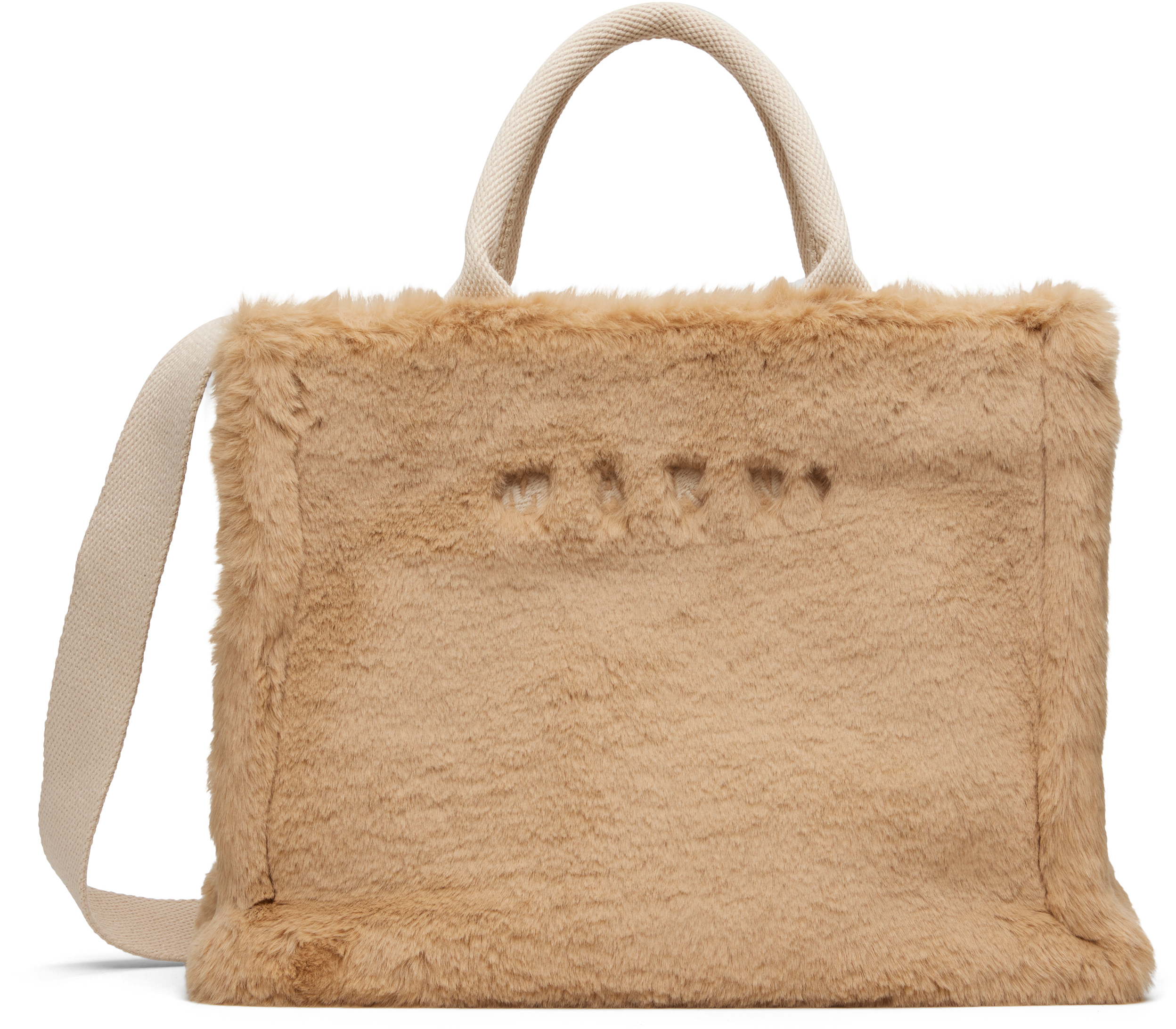 Marni Beige Small Faux-fur Basket Tote In Brown