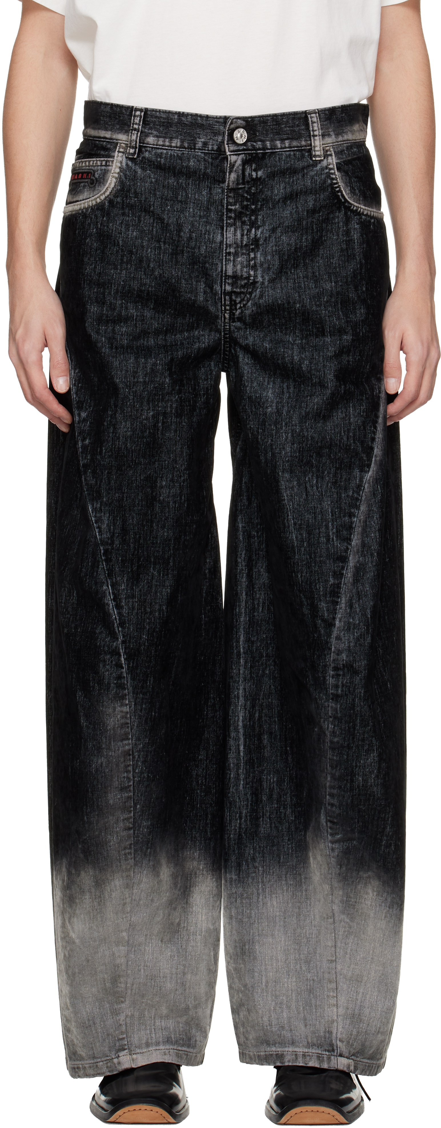 Black Flocked Denim Twisted Jeans by Marni on Sale