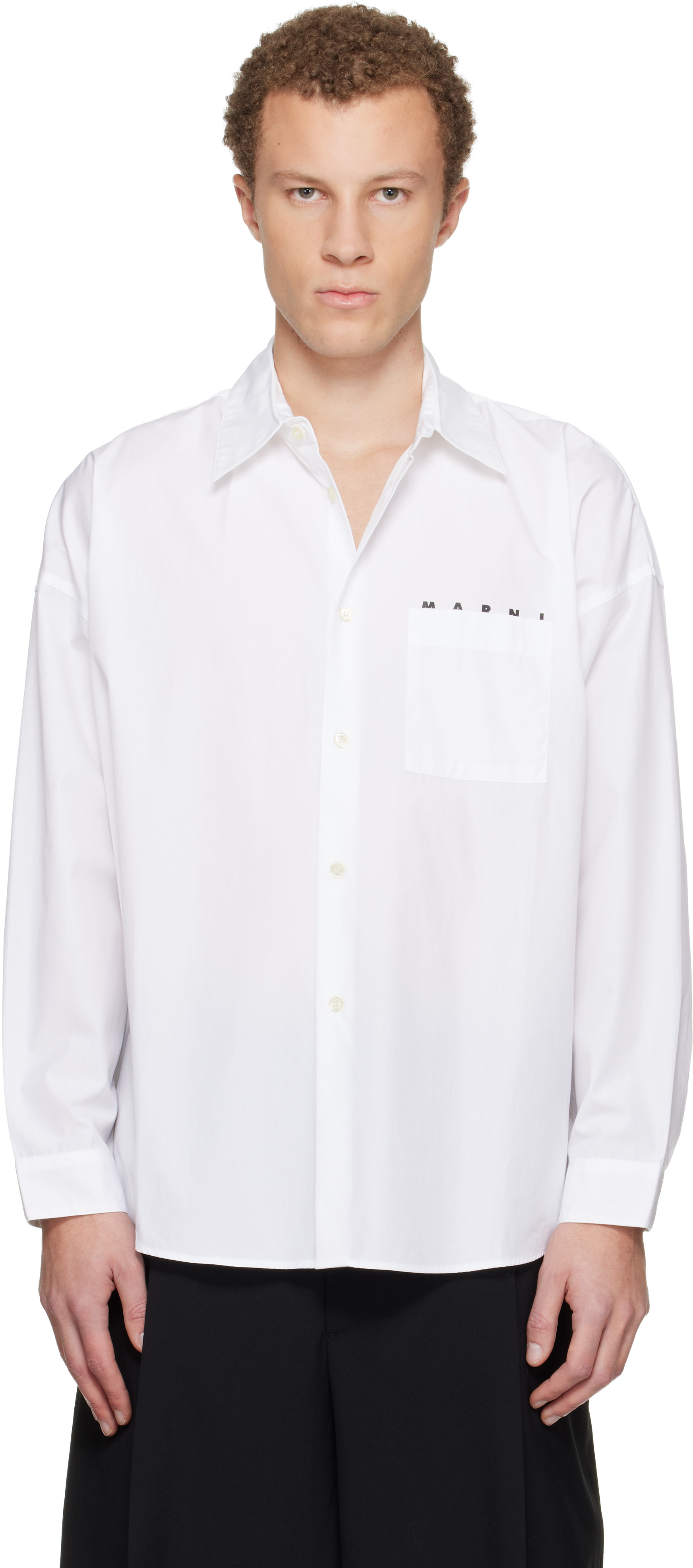Marni White Peeping Logo Organic Poplin Shirt