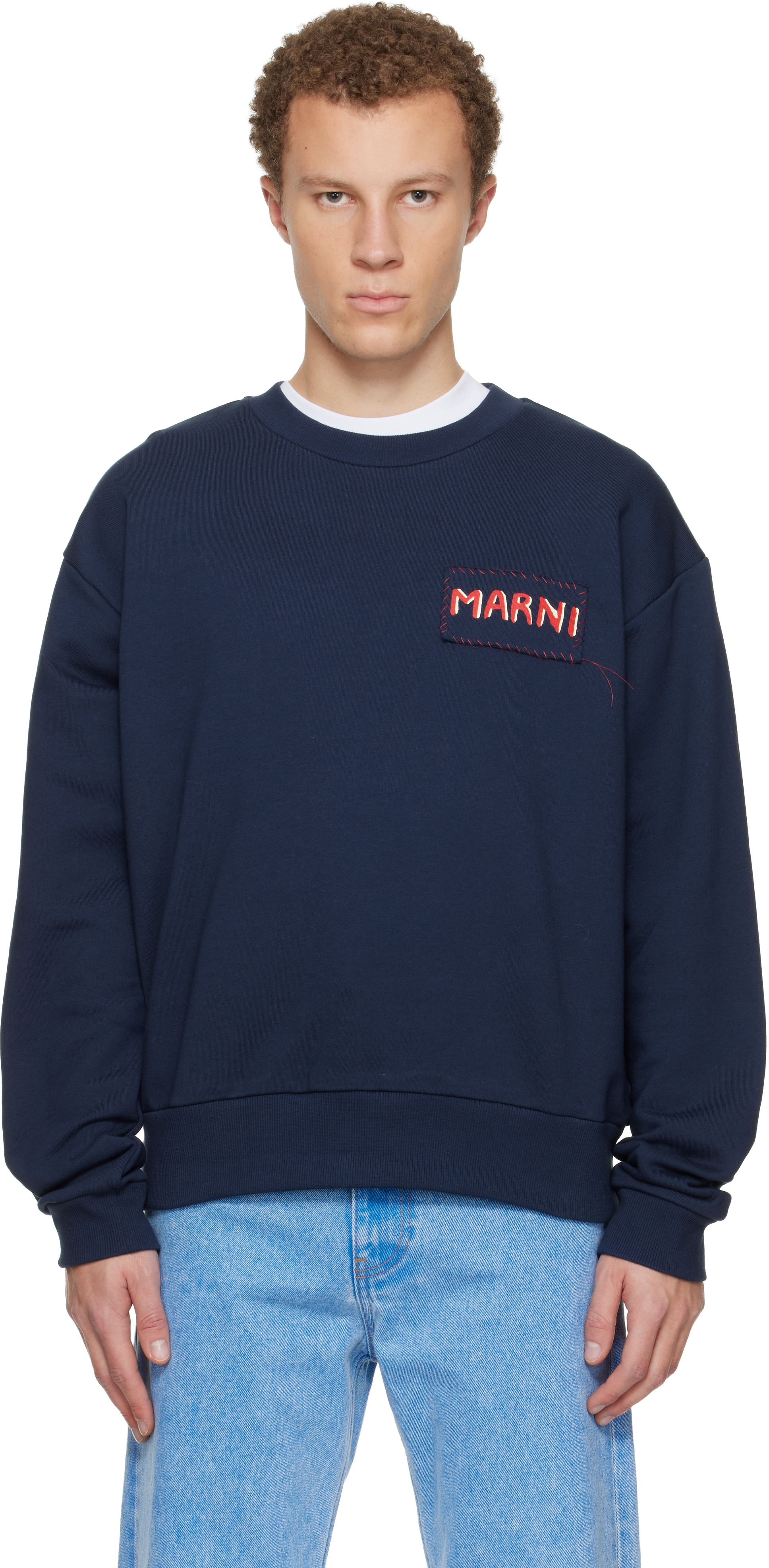 Marni Navy Logo Patch Sweatshirt In Blue