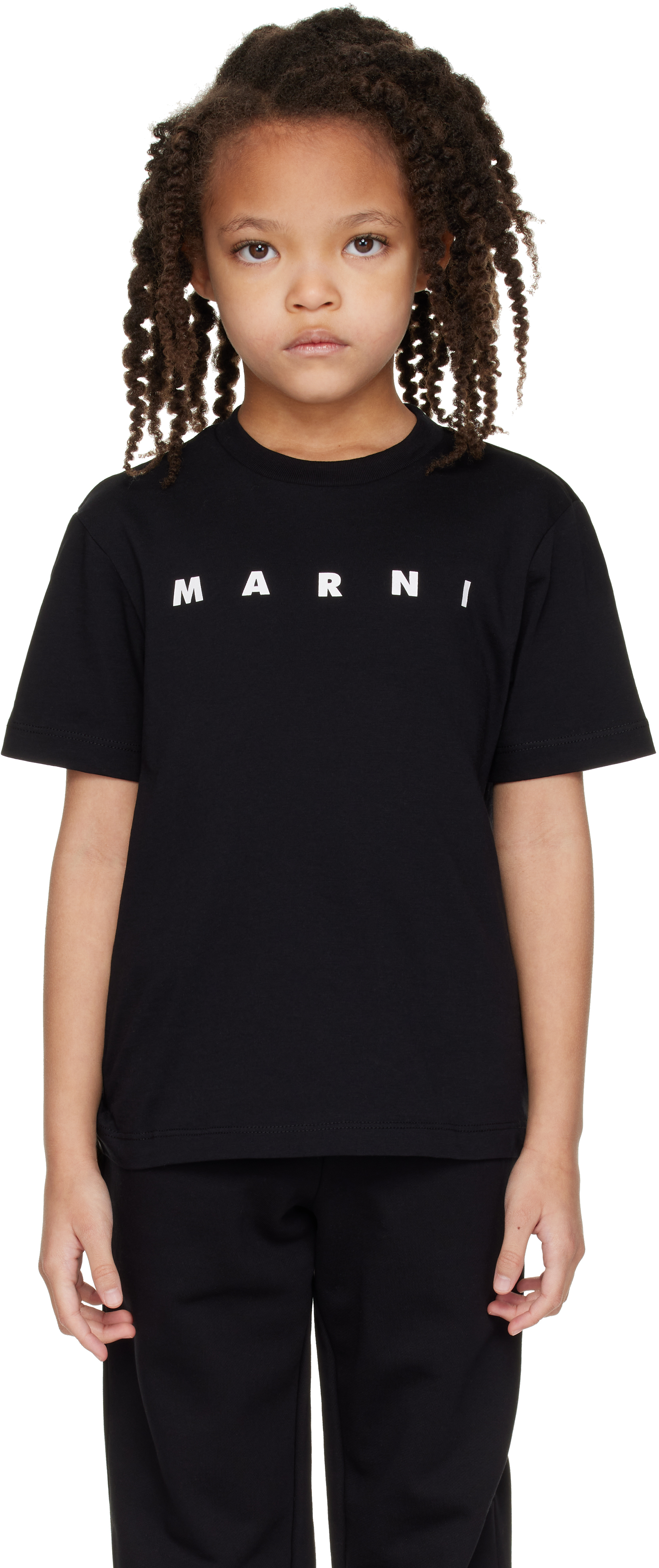 Kids Black Cotton Logo T-shirt by Marni on Sale