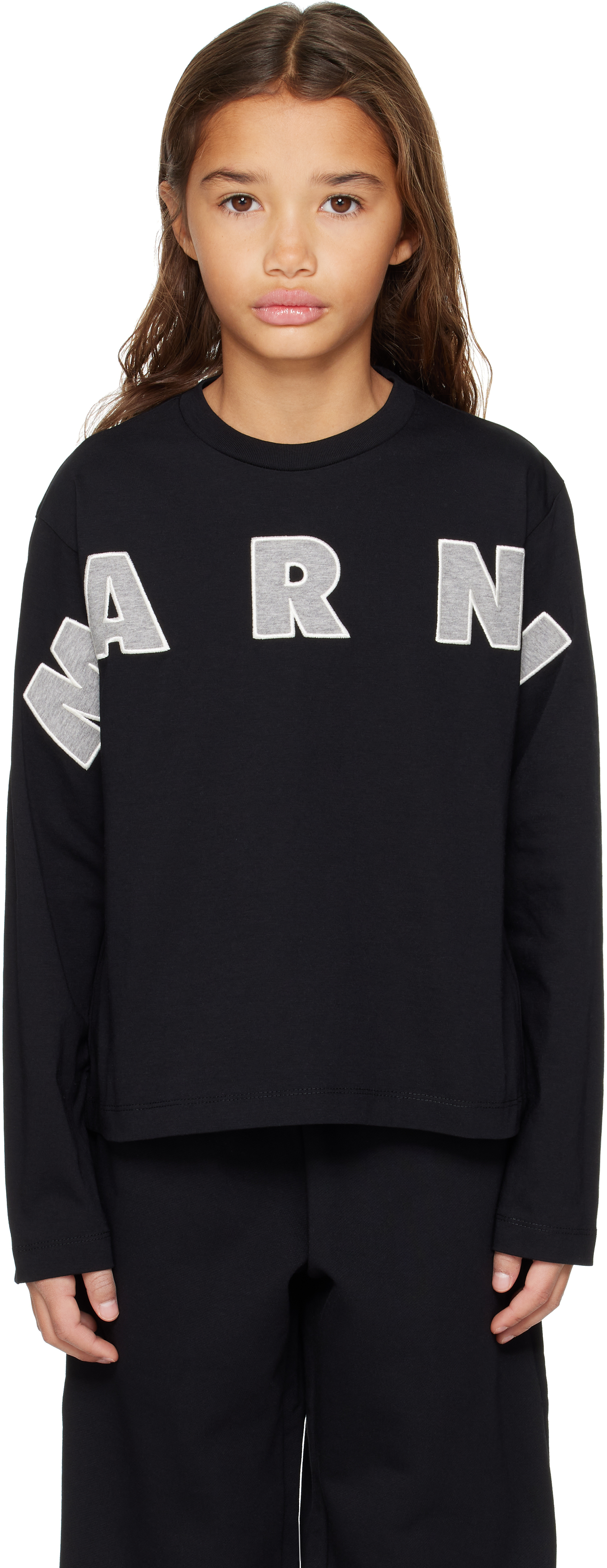 Kids Black Logo Appliqué Long Sleeve T-shirt by Marni on Sale