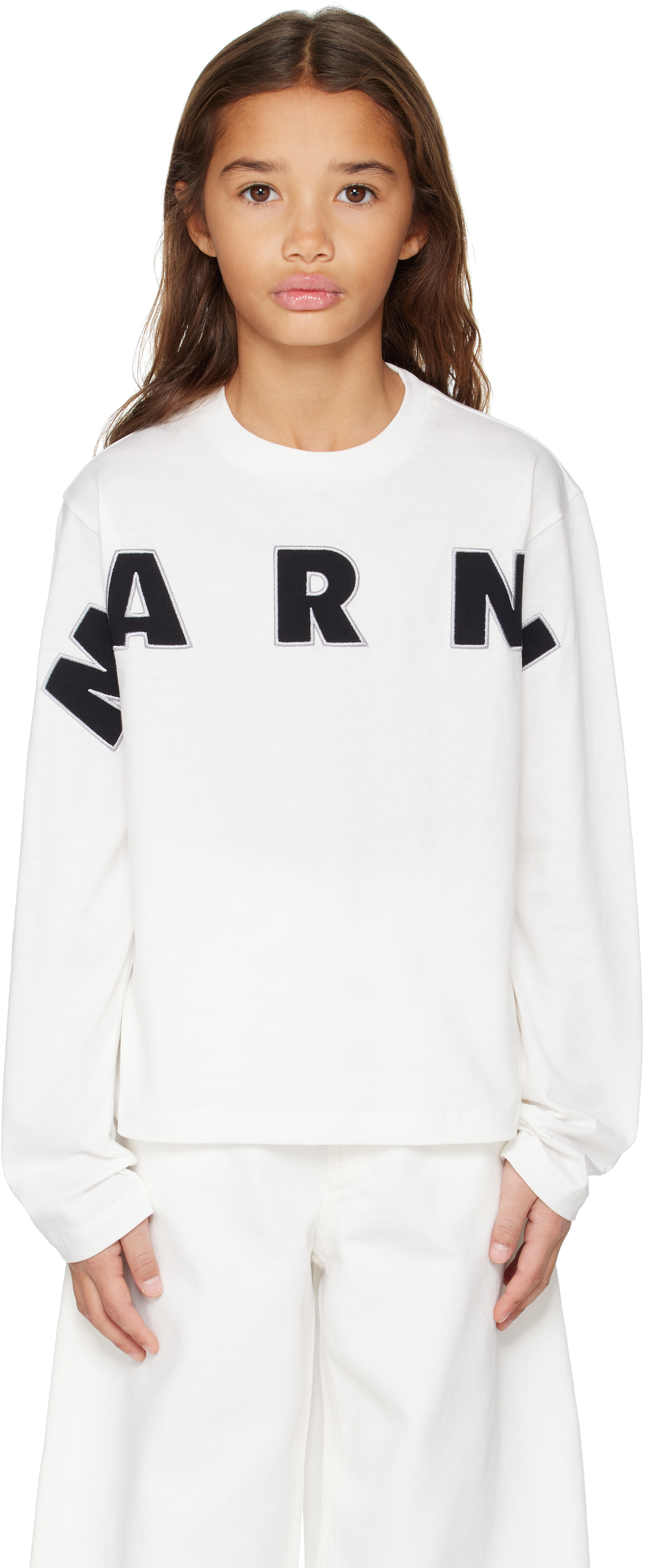 Kids White Logo Appliqué Long Sleeve T-shirt by Marni on Sale