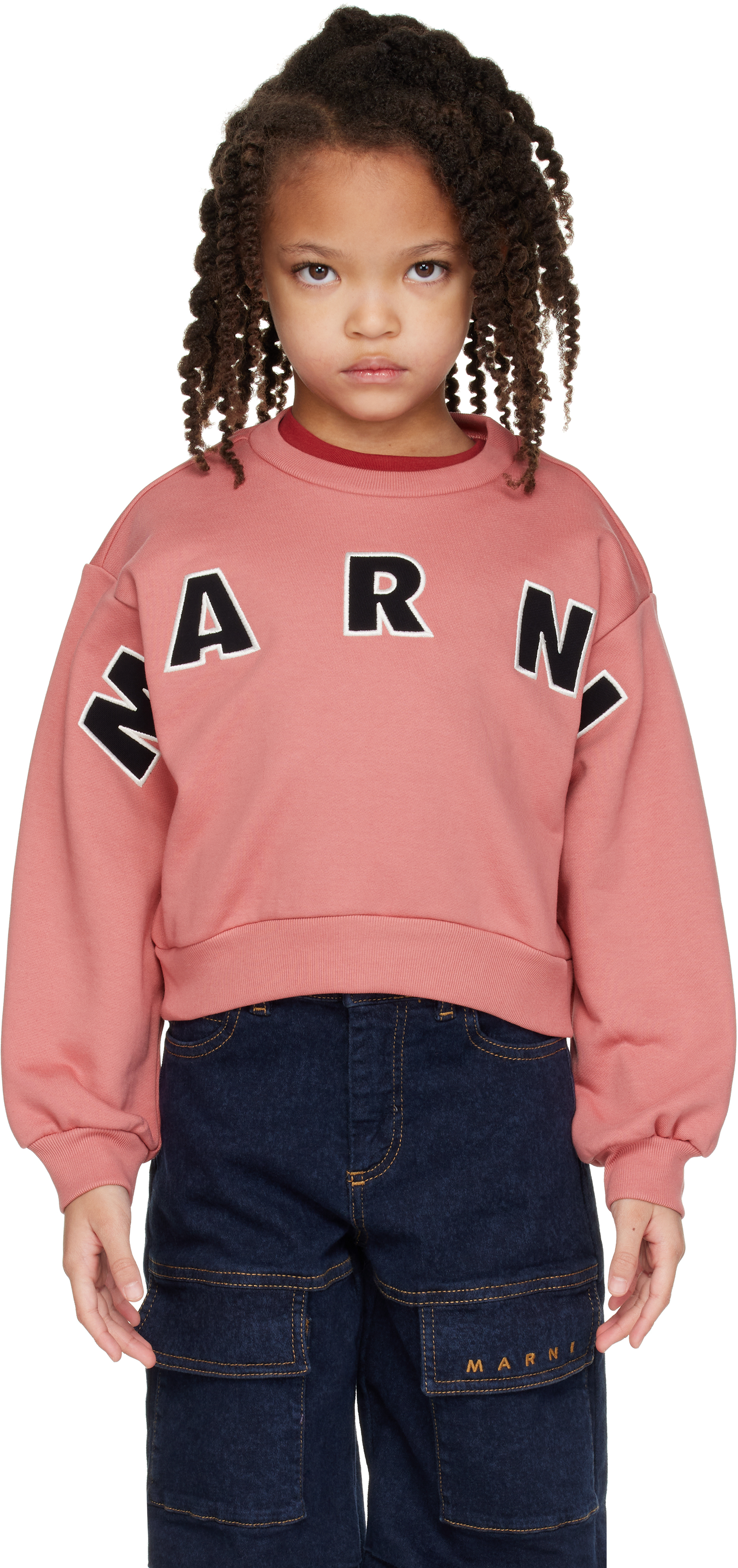 Kids Pink Cotton Cropped Embroidered Logo Sweatshirt by Marni on Sale