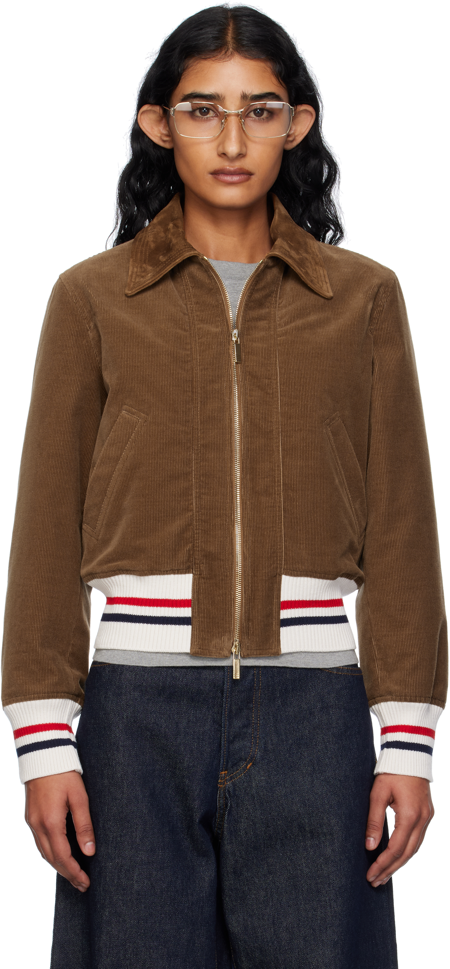 Brown Wale Corduroy Cropped Down Flight Jacket