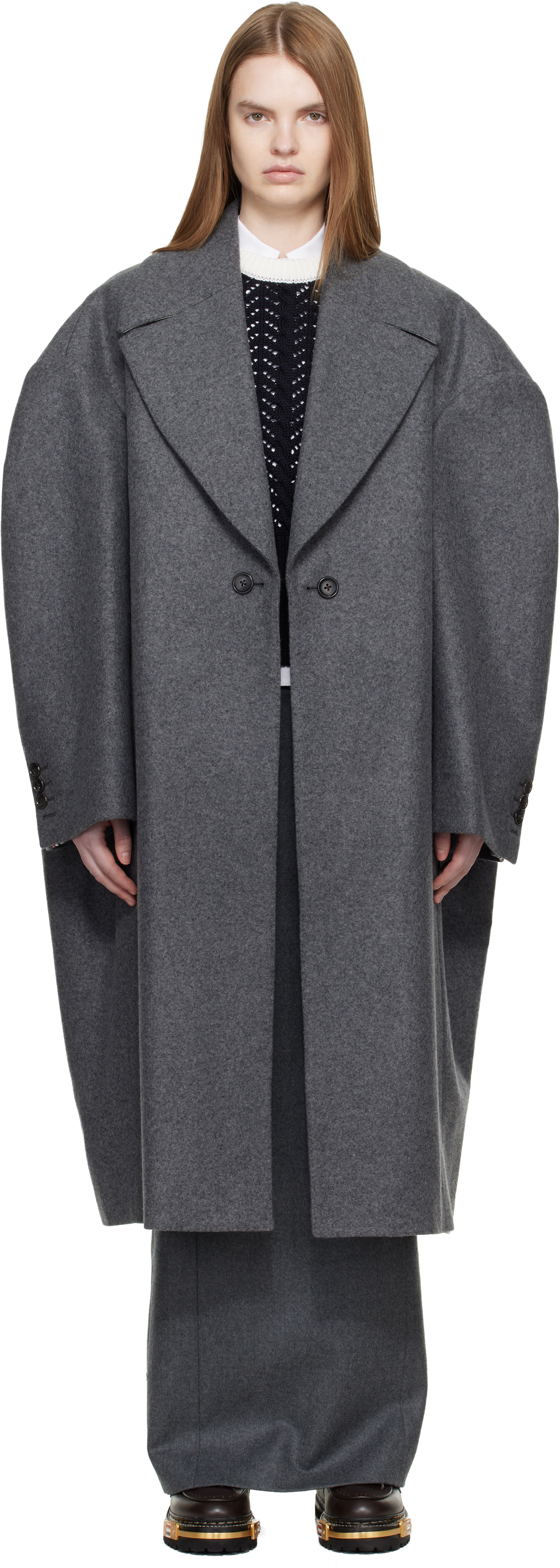 Thom Browne Gray Melton Cocoon Coat
