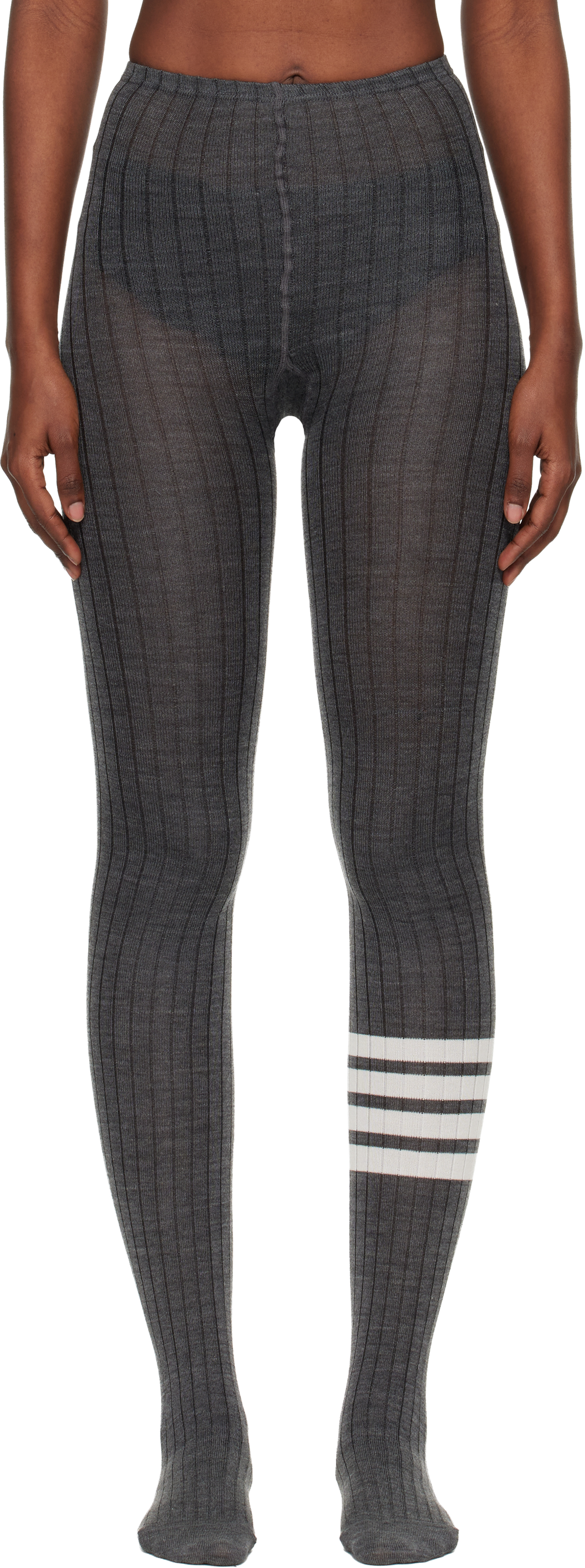Thom Browne Gray Opaque Rib 4-bar Tights In Gray