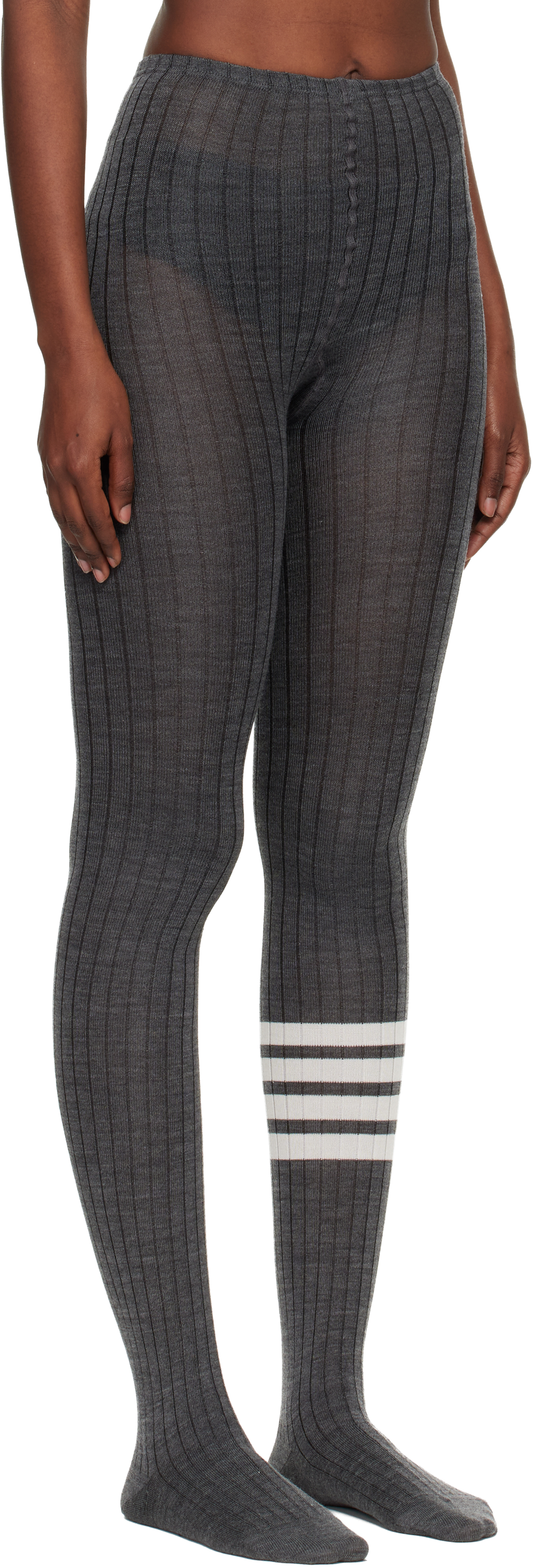 Thom Browne Gray Opaque Rib 4-bar Tights In Gray
