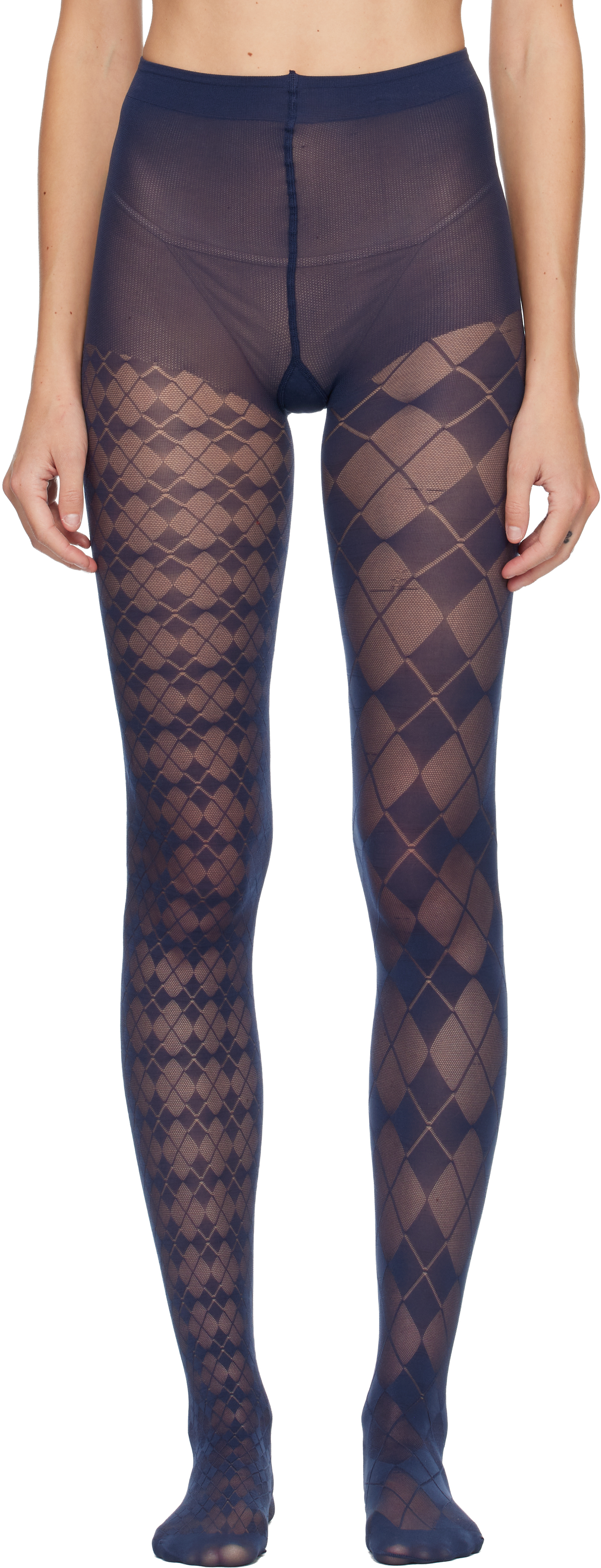 Thom Browne Navy Funmix Argyle Sheer Tights In Blue