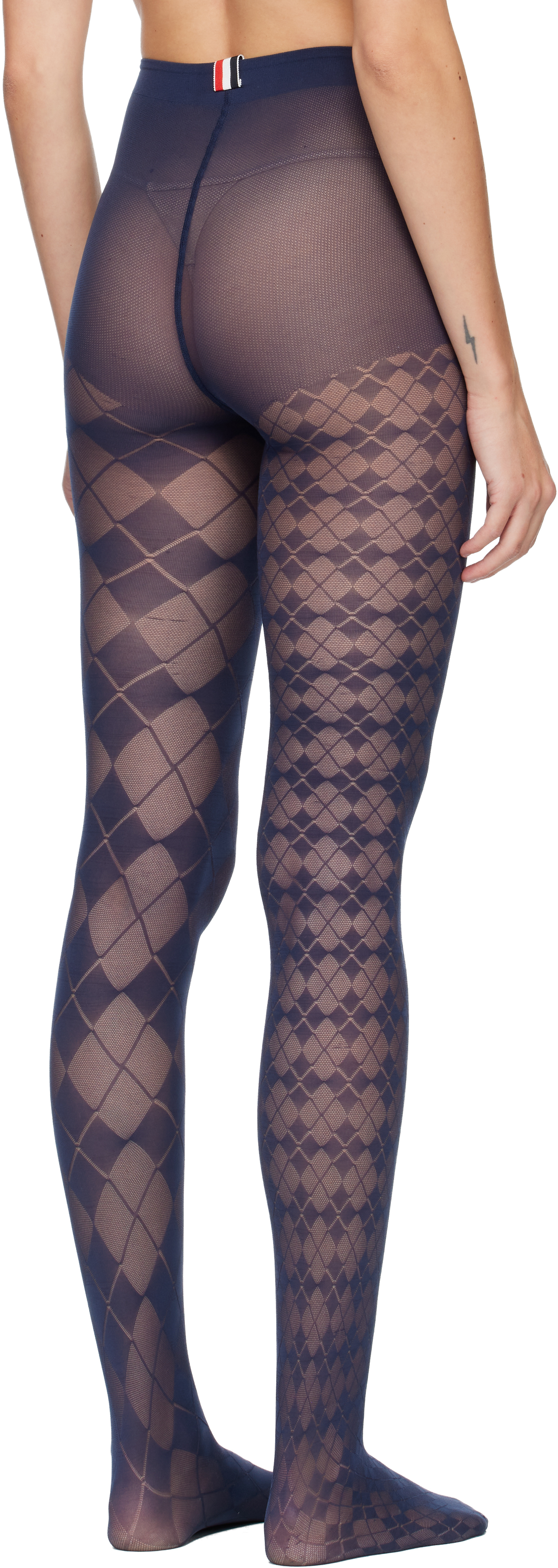 Thom Browne Navy Funmix Argyle Sheer Tights In Blue